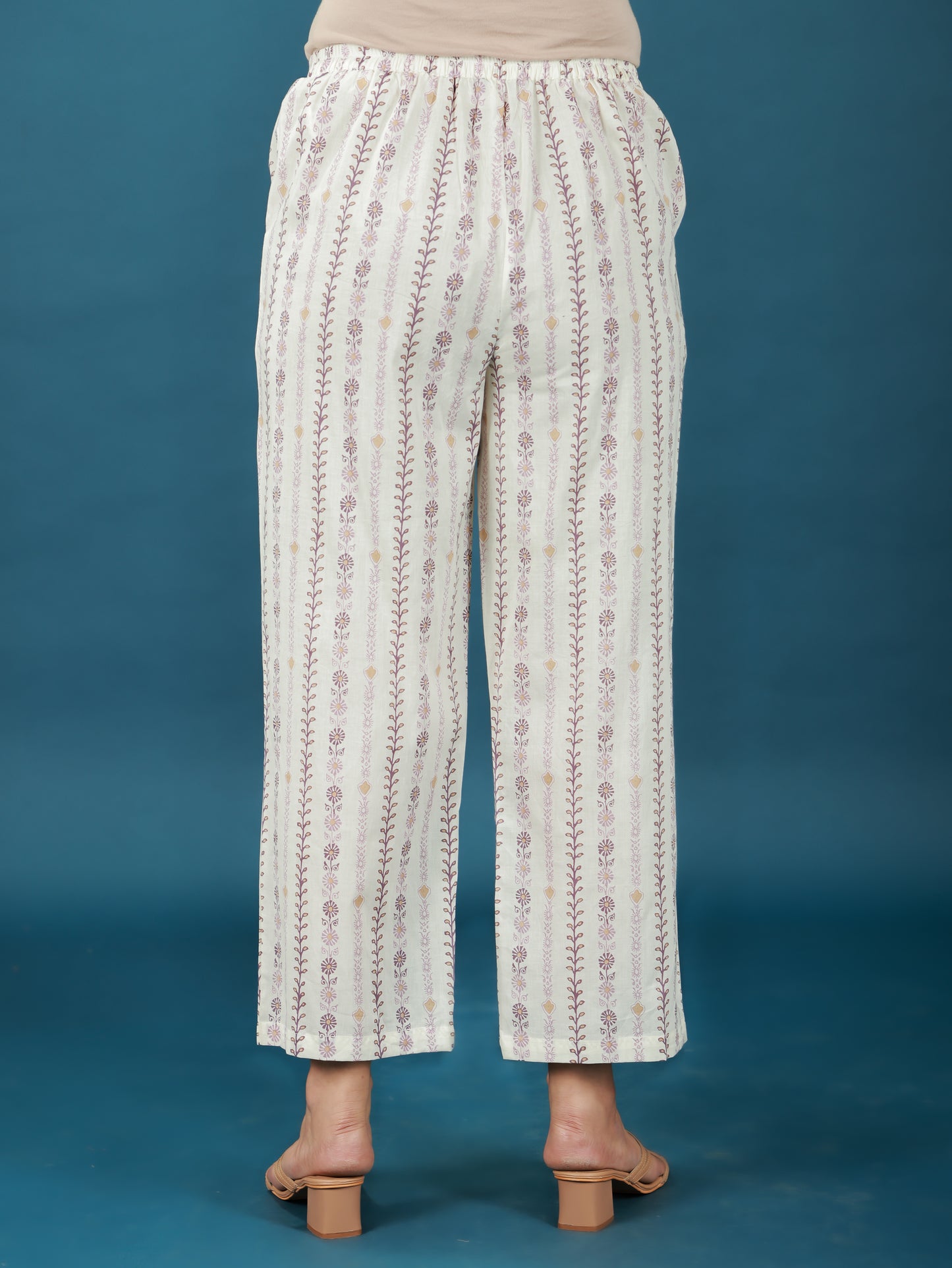Soft Cotton Striped Purple Straight Trousers