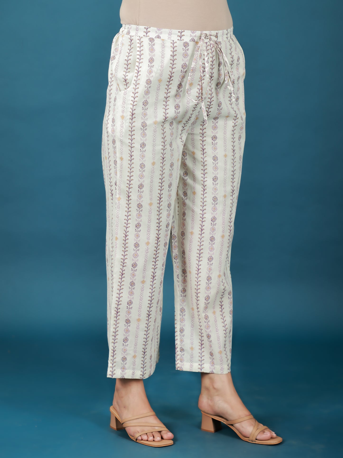Soft Cotton Patchwork Straight Purple Kurta