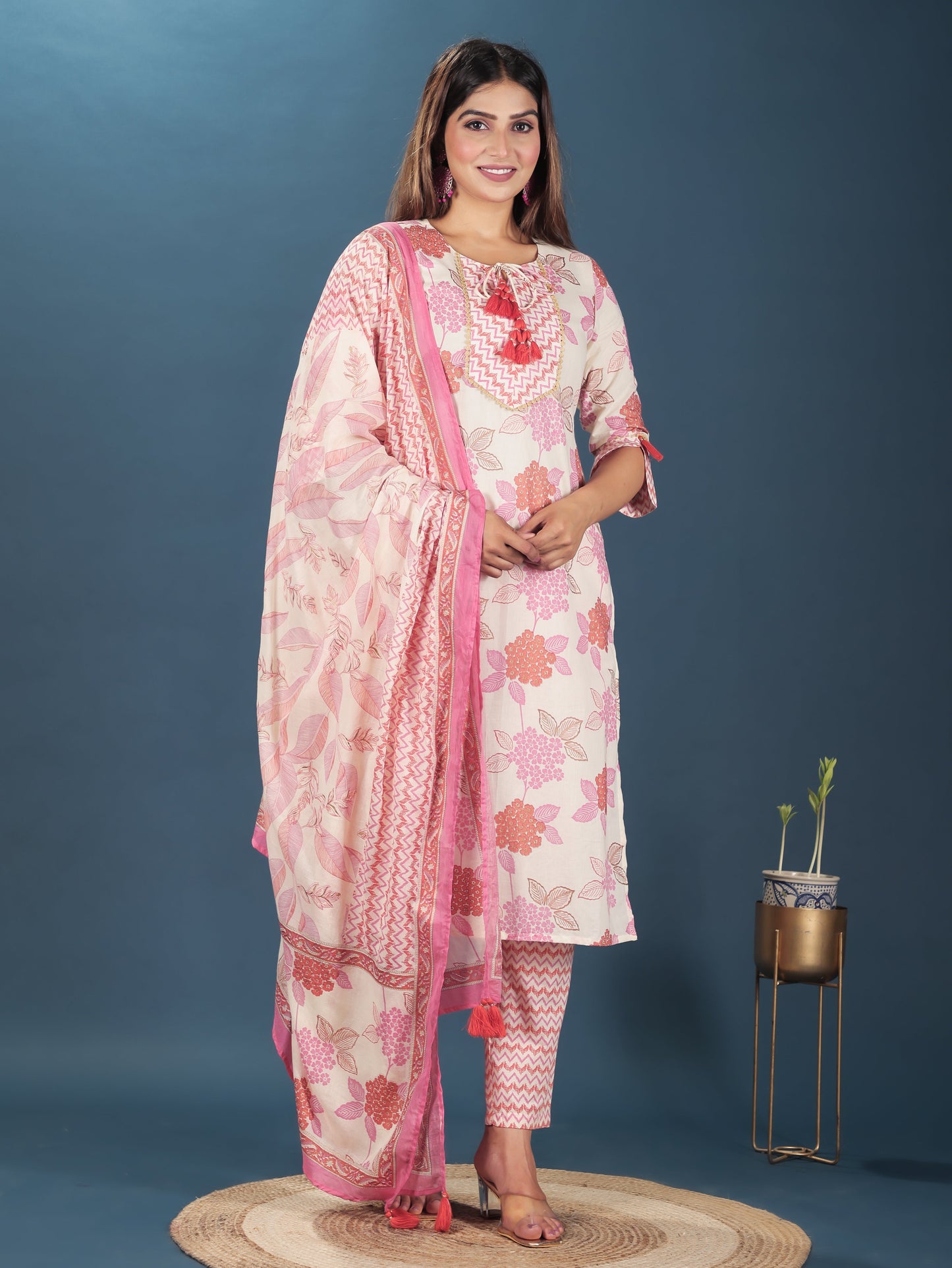 Voile Cotton Chevron Pink Dupatta