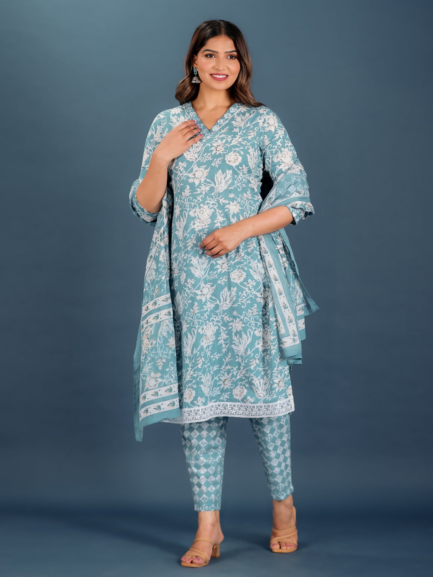 Voile Cotton Floral Green Dupatta