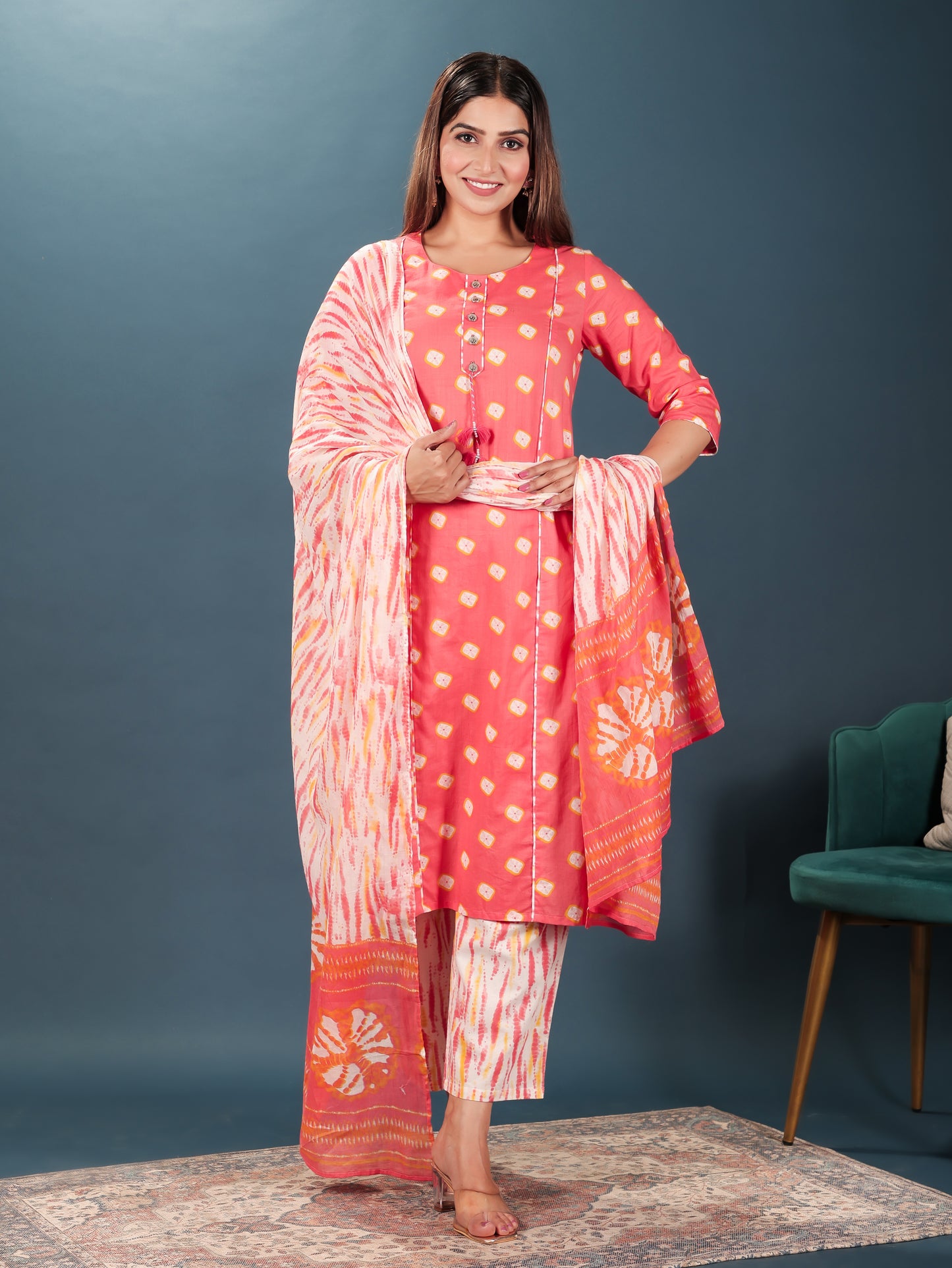 Voile Cotton Tie-Dye Orange Dupatta
