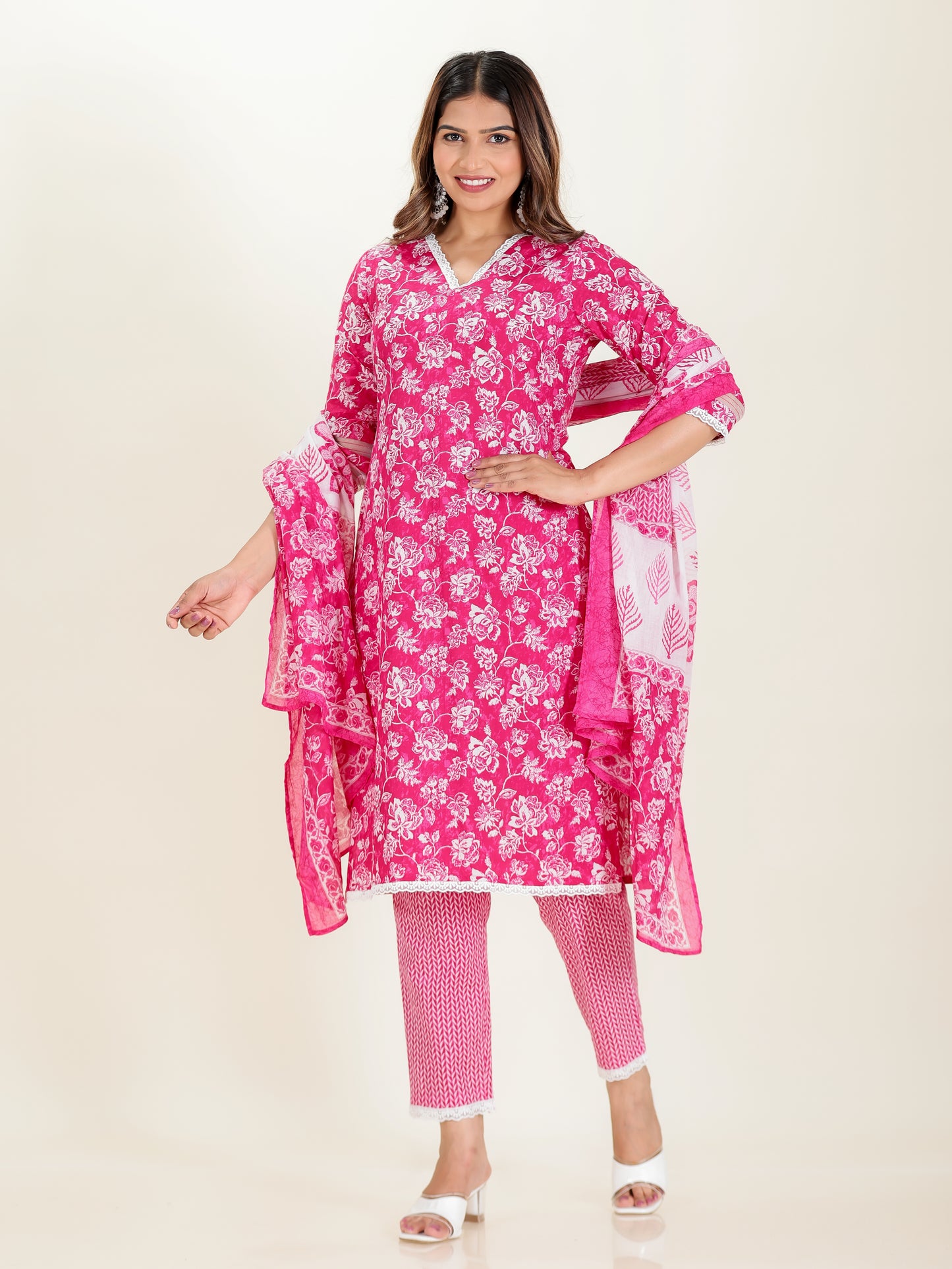 Voile Cotton Chevron Pink Dupatta