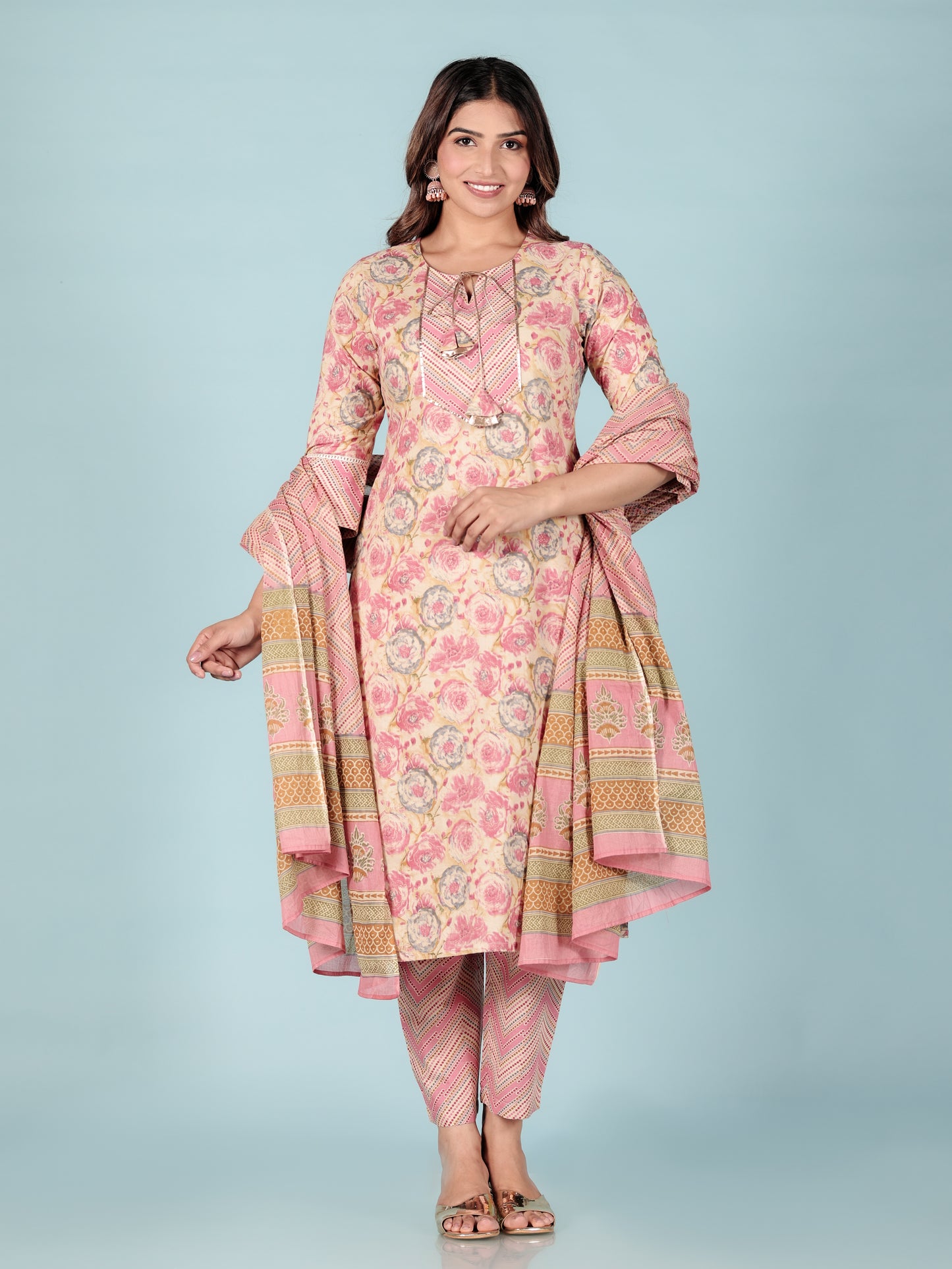 Cotton Voile Chevron Pink Dupatta