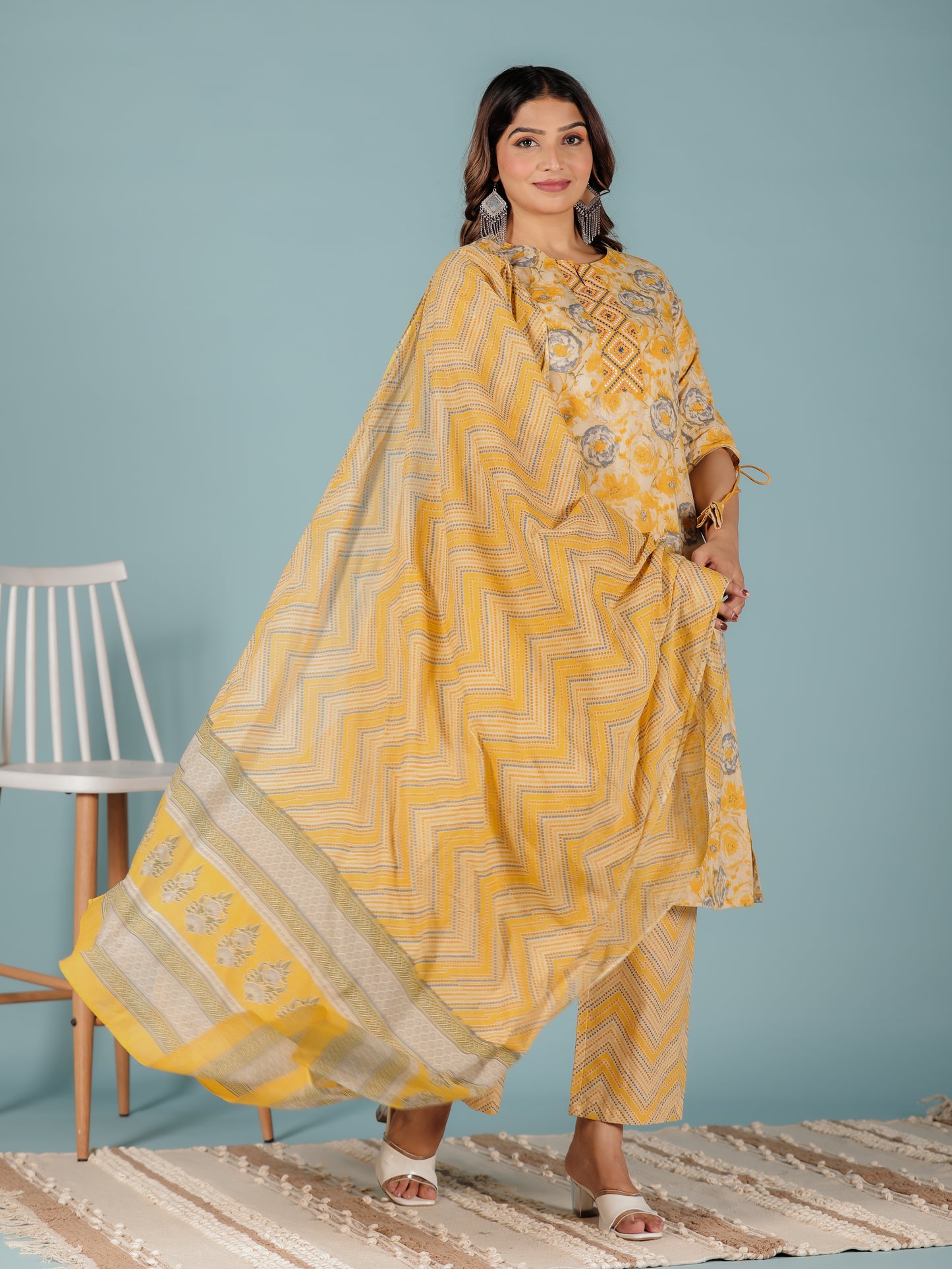 Voile Cotton Chevron Yellow Dupatta