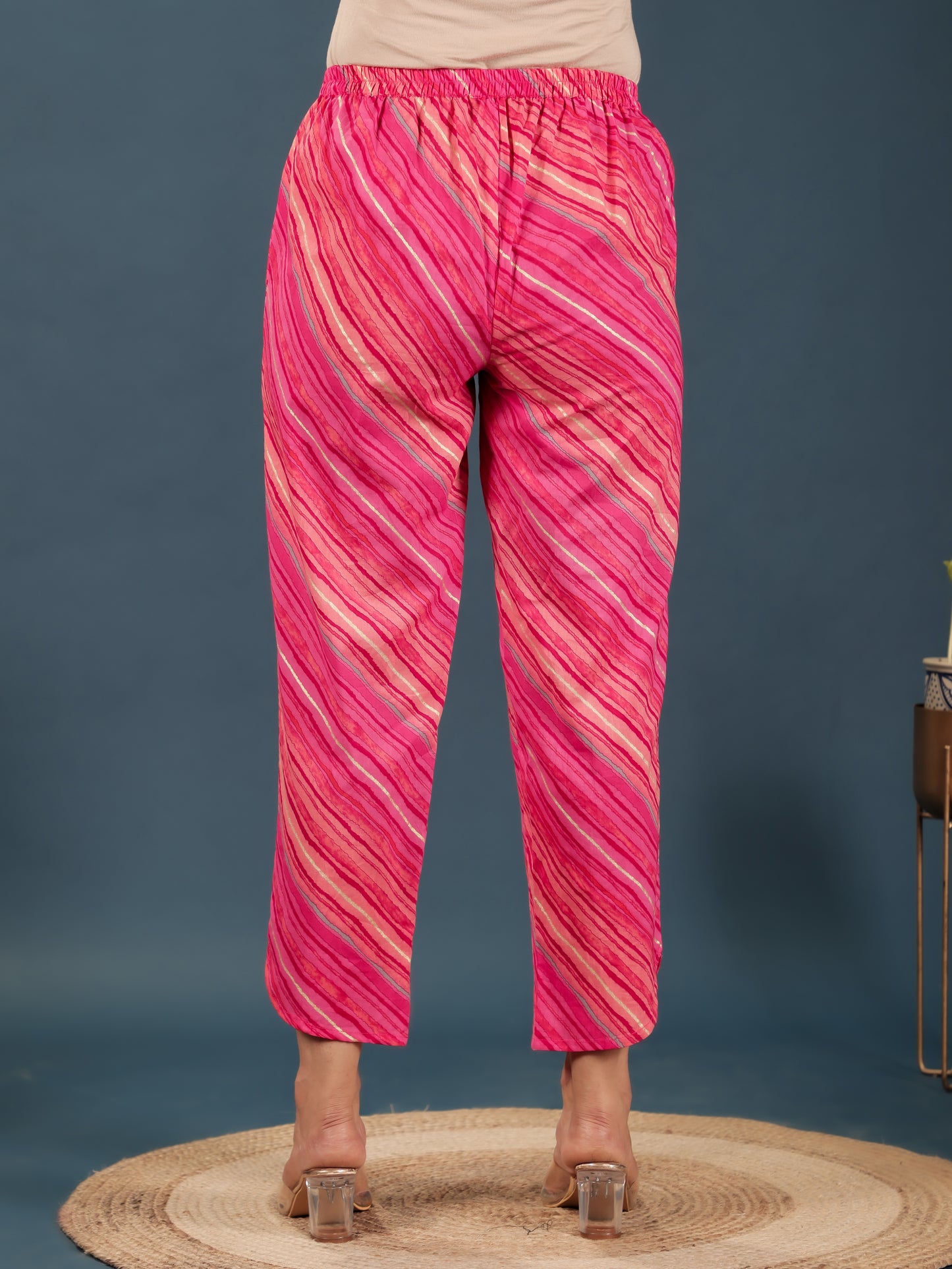 Soft Cotton Leheriya Pink Tapered Trousers