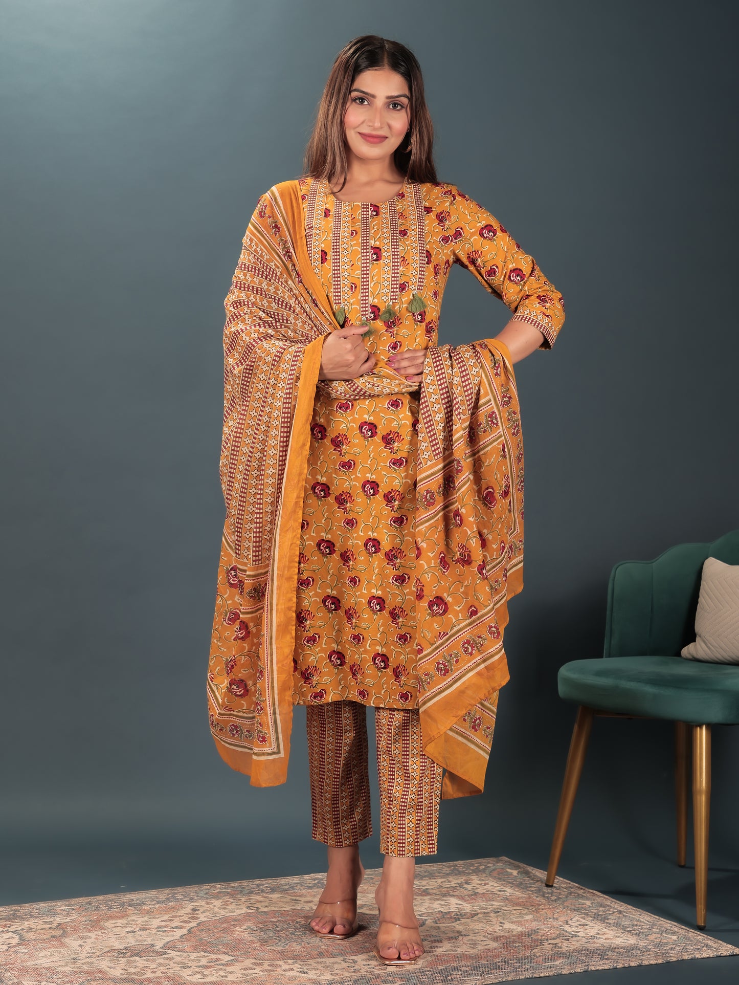 Voile Cotton Striped Yellow Dupatta