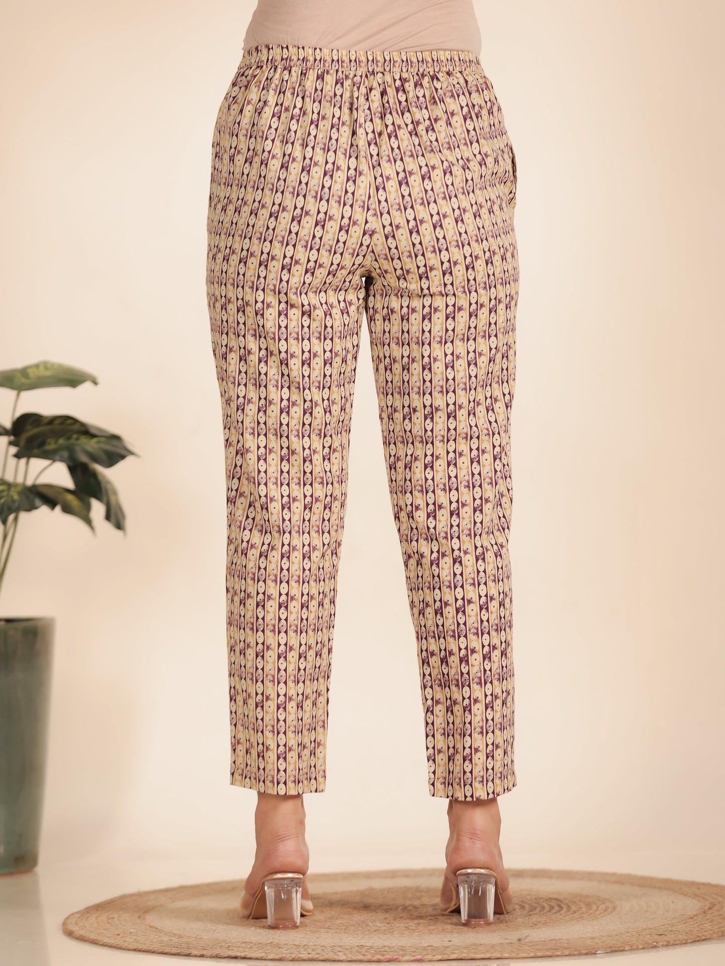 Soft Cotton Striped Purple Tapered Trousers