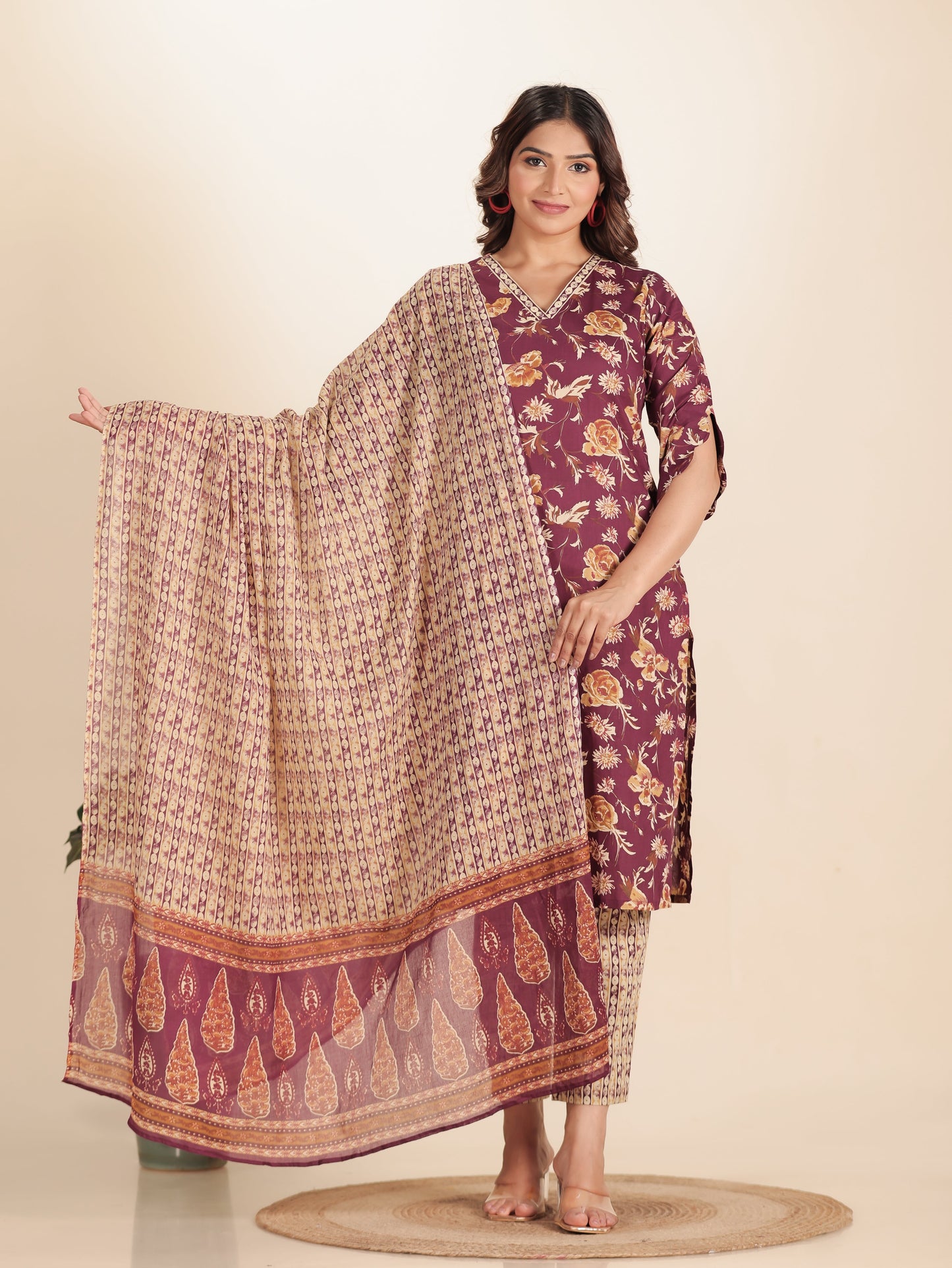 Voile Cotton Striped Purple Dupatta