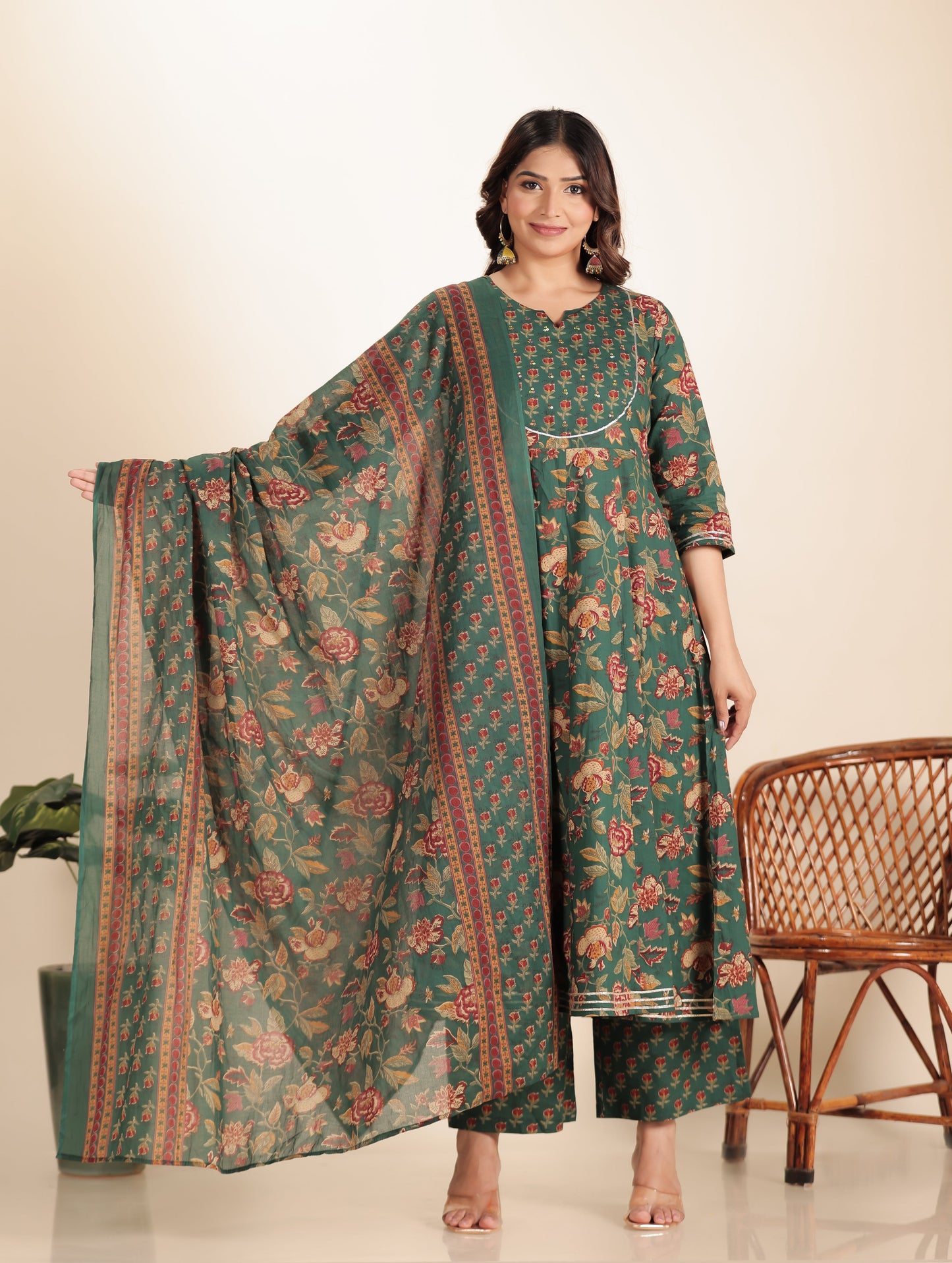 Cotton Voile Floral Green Dupatta