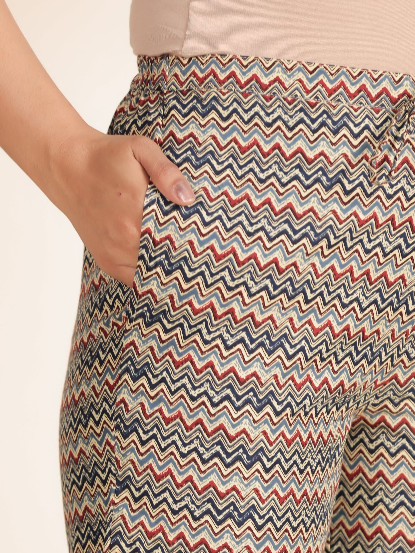 Soft Cotton Chevron Blue Tapered Trousers