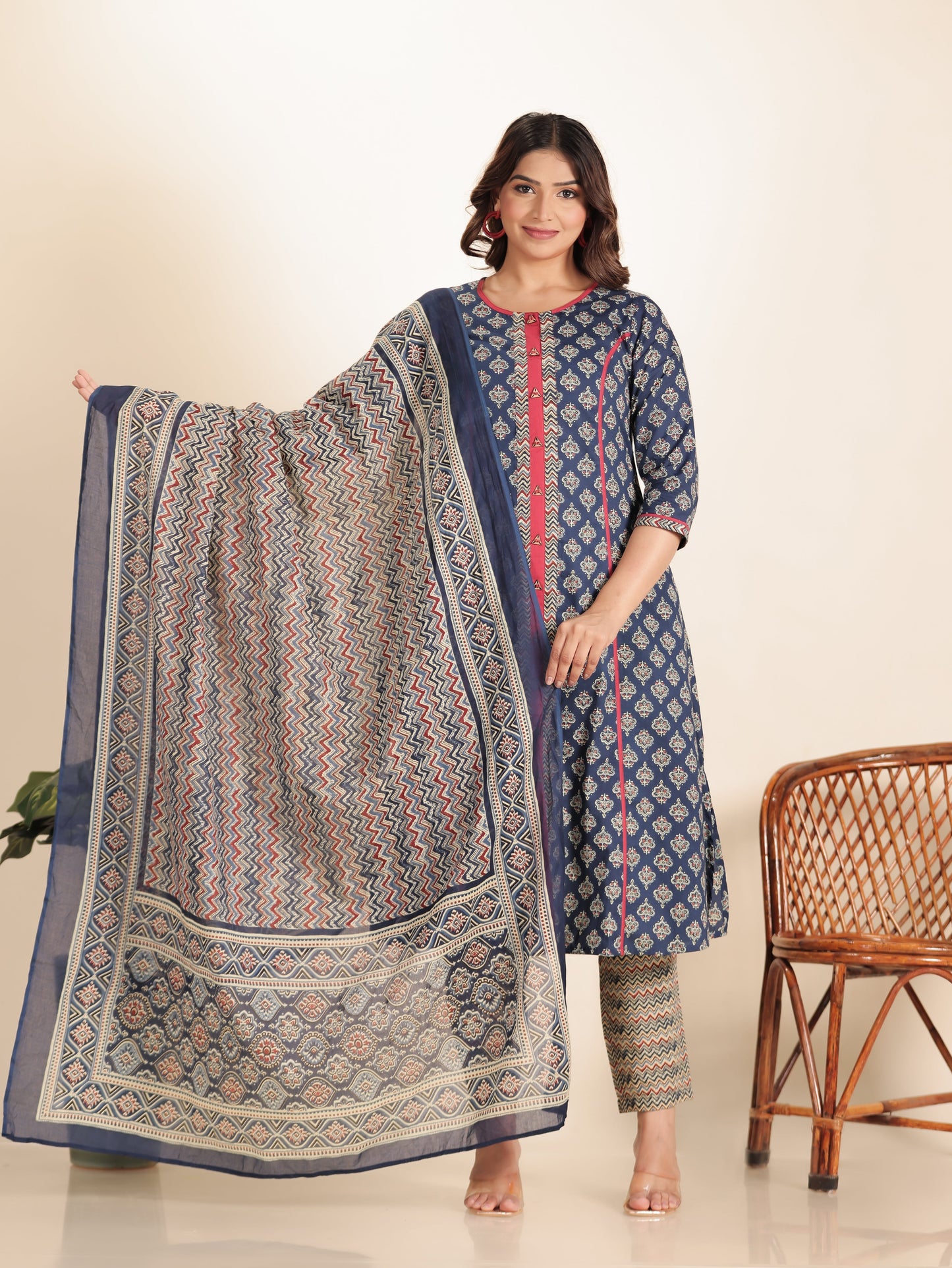 Voile Cotton Chevron Blue Dupatta