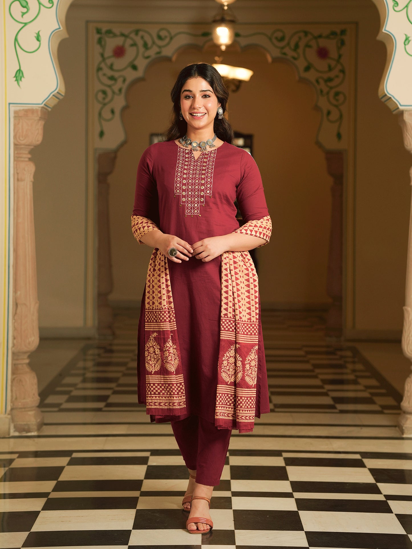 Cotton Voile Geometric Beige Dupatta