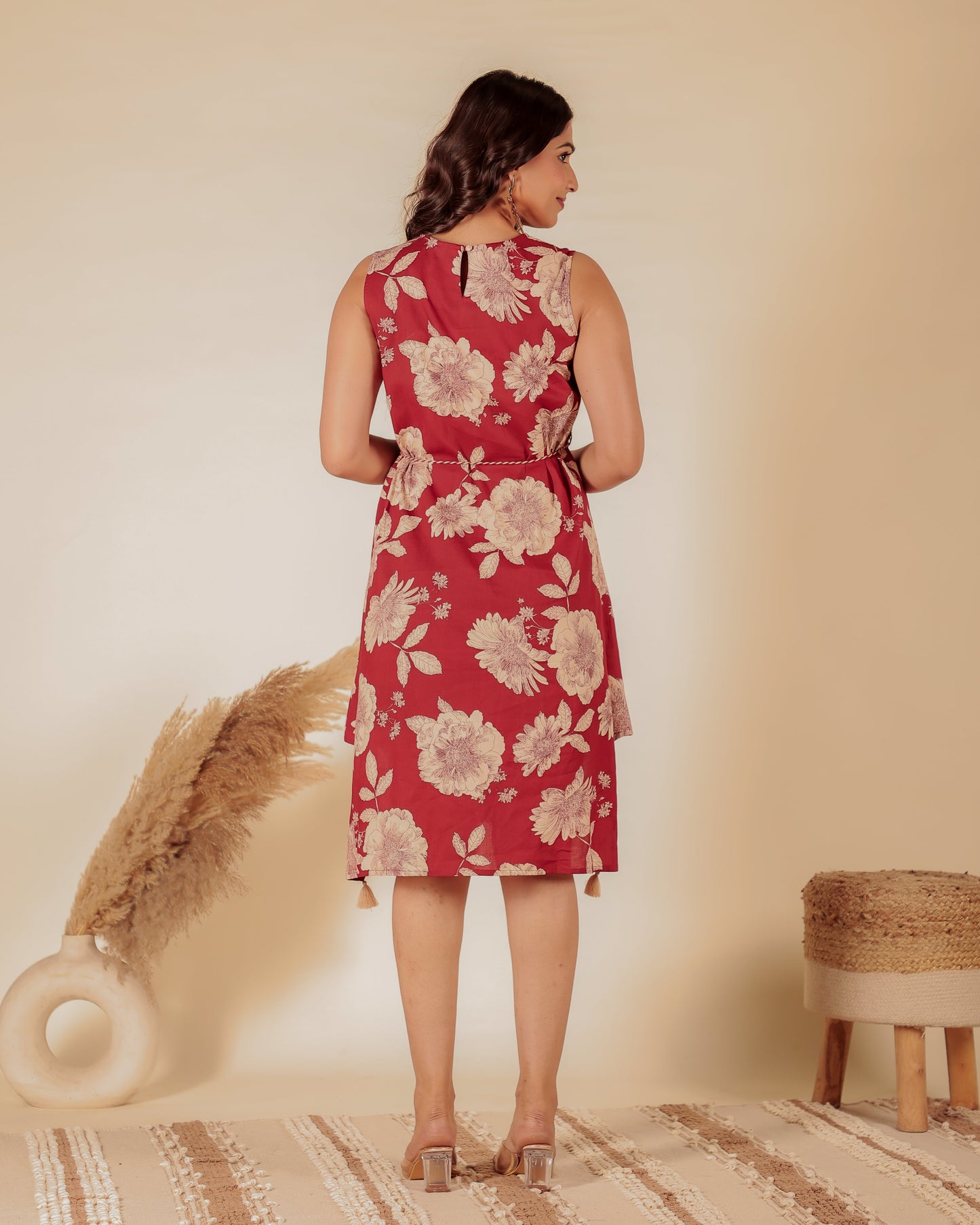 Soft Cotton Floral A-line Maroon Dress