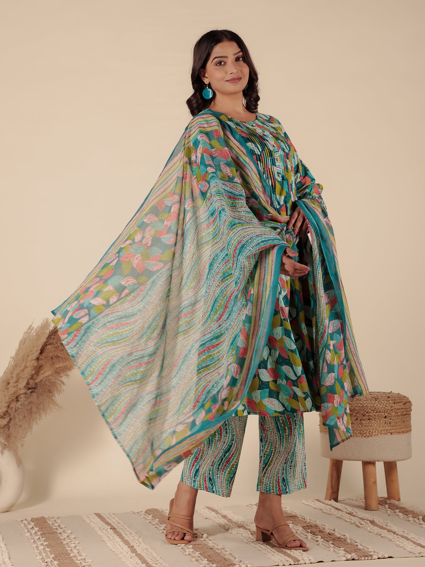Cotton Voile Abstract Green Dupatta
