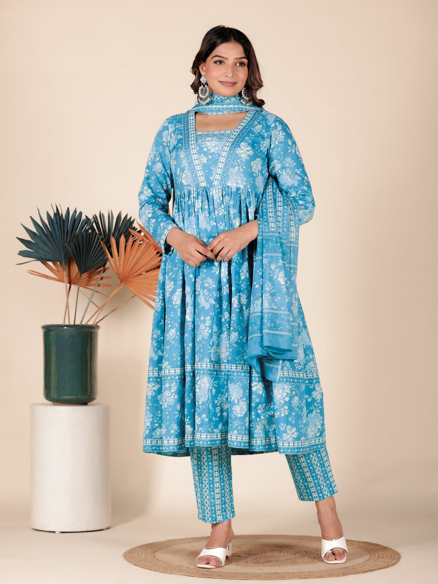 Voile Cotton Floral Green Dupatta