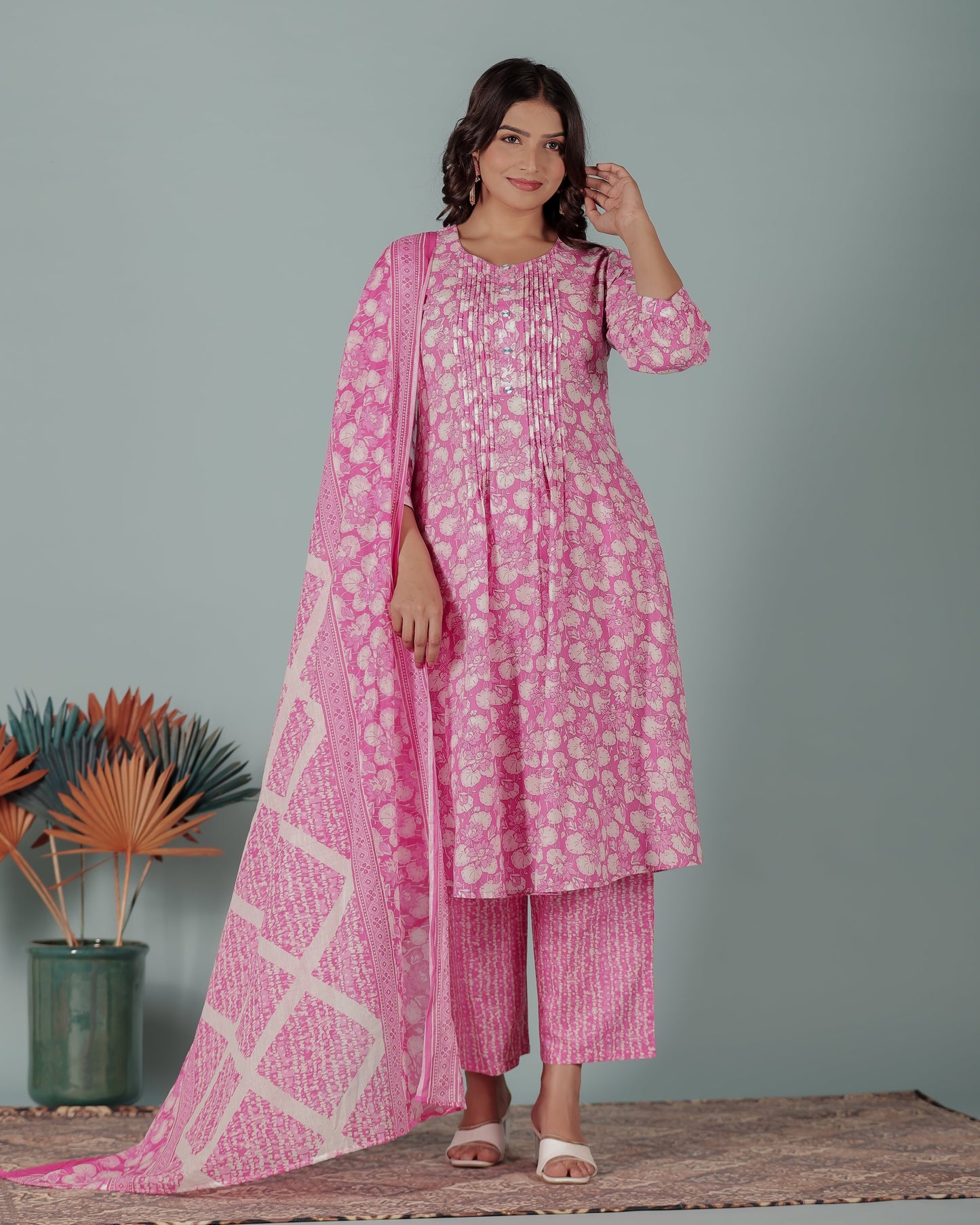 Voile Cotton Floral Pink Dupatta