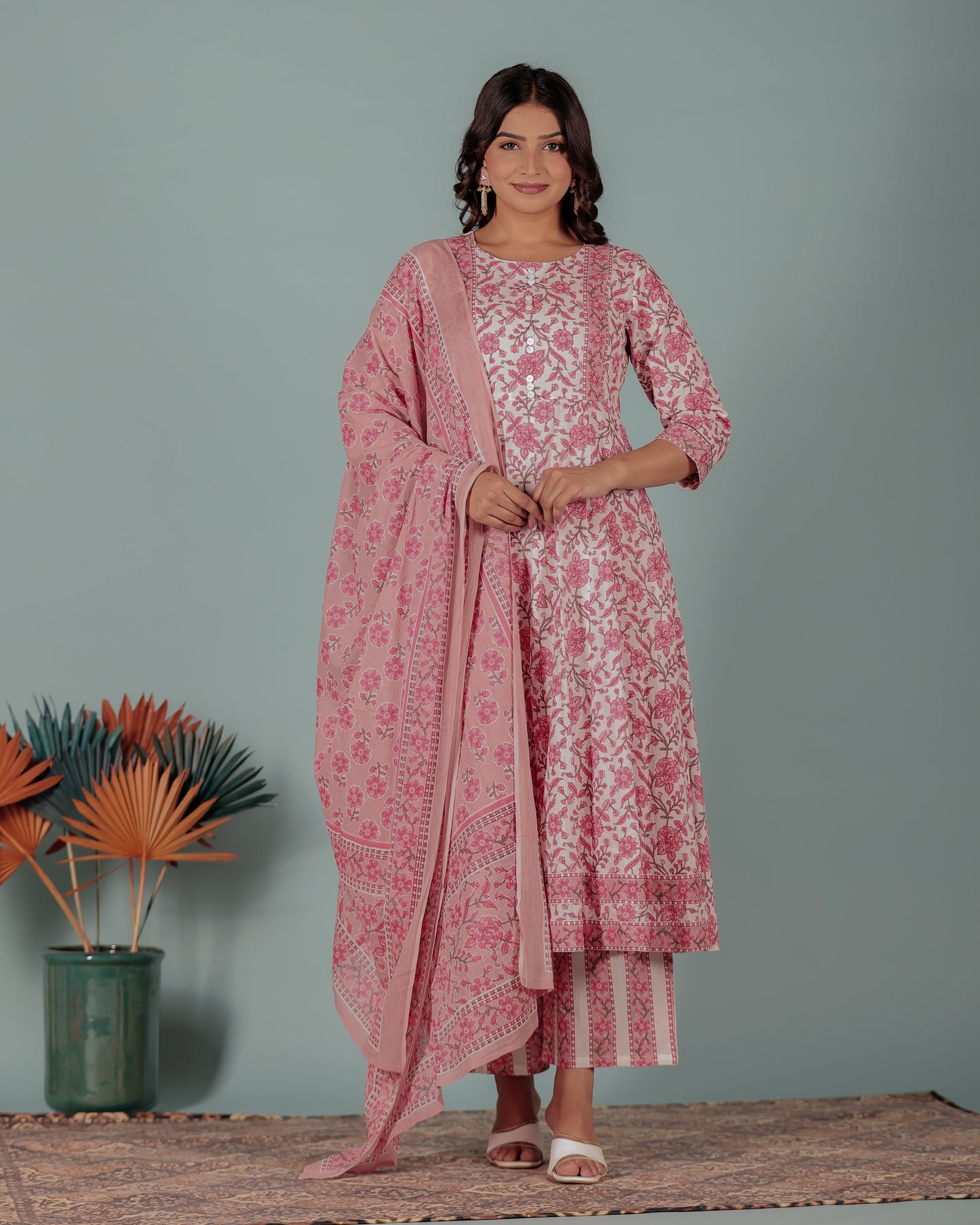 Voile Cotton Floral Red Dupatta