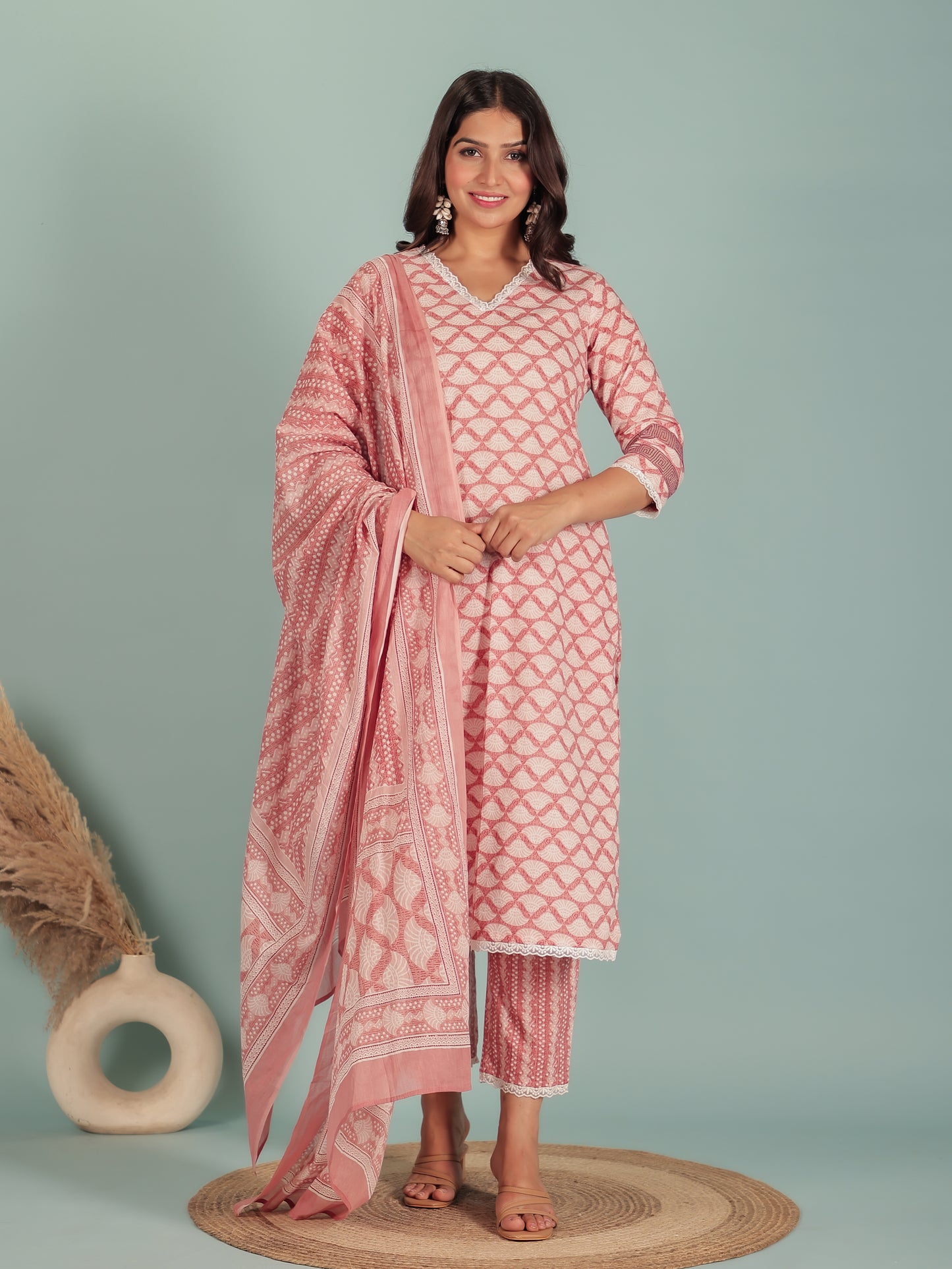 Voile Cotton Tribal Pink Dupatta