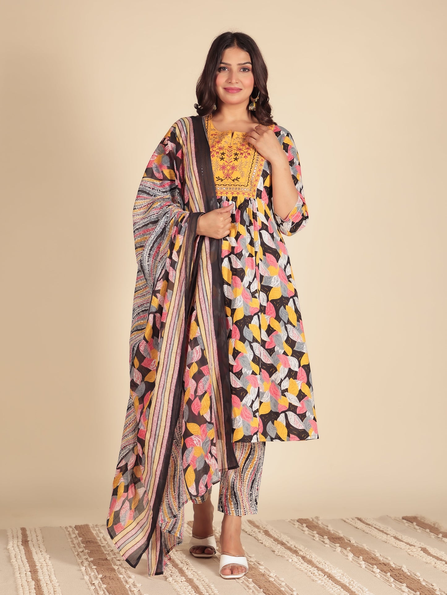 Cotton Voile Foliage Black Dupatta