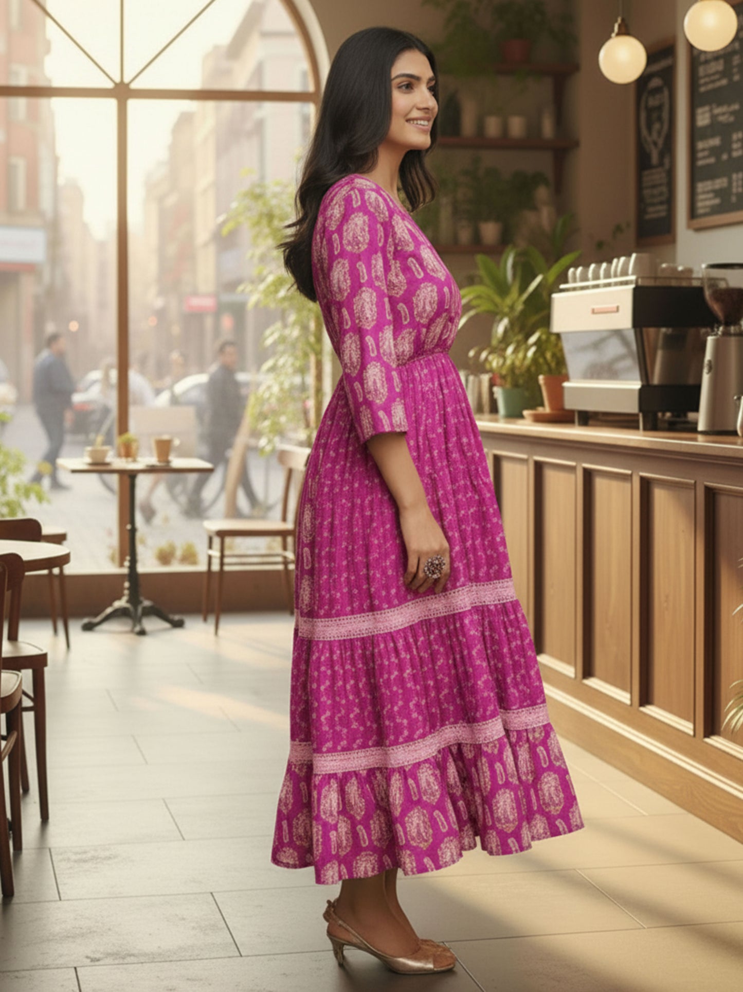 Soft Cotton Floral Anarkali Purple Dress