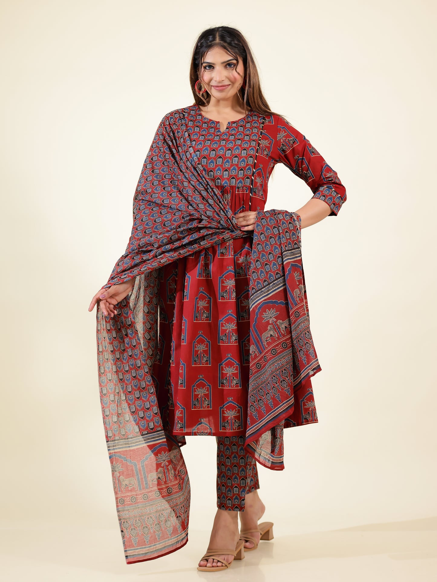 Cotton Voile Mughal Print Rust Dupatta