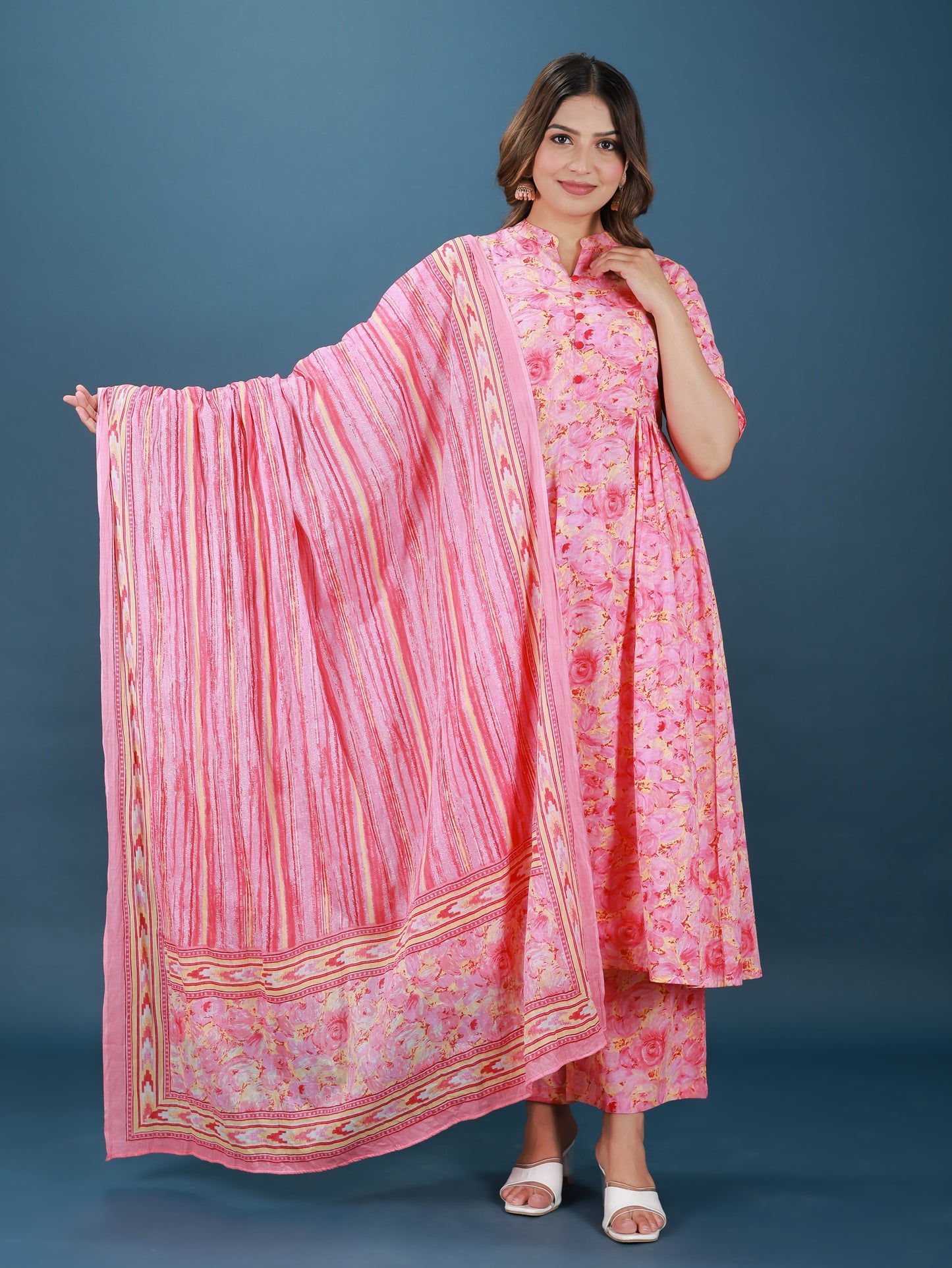 Voile Cotton Striped Pink Dupatta