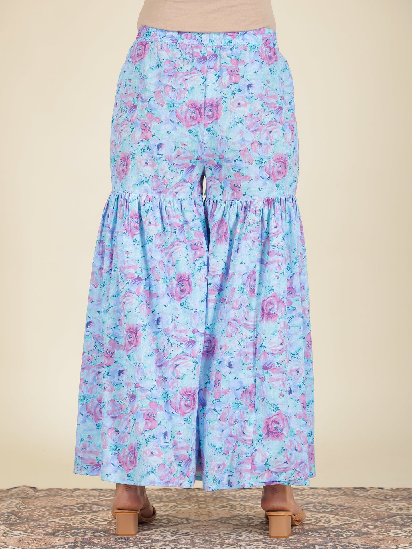 Soft Cotton Floral Blue Sharara