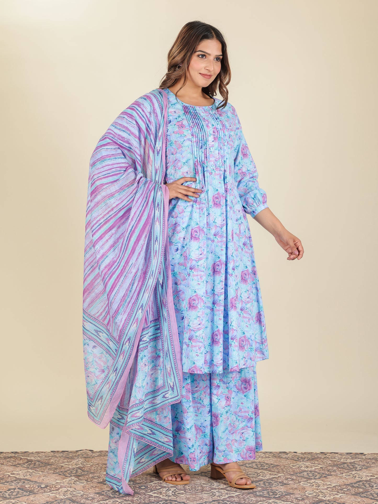 Voile Cotton Striped Blue Dupatta