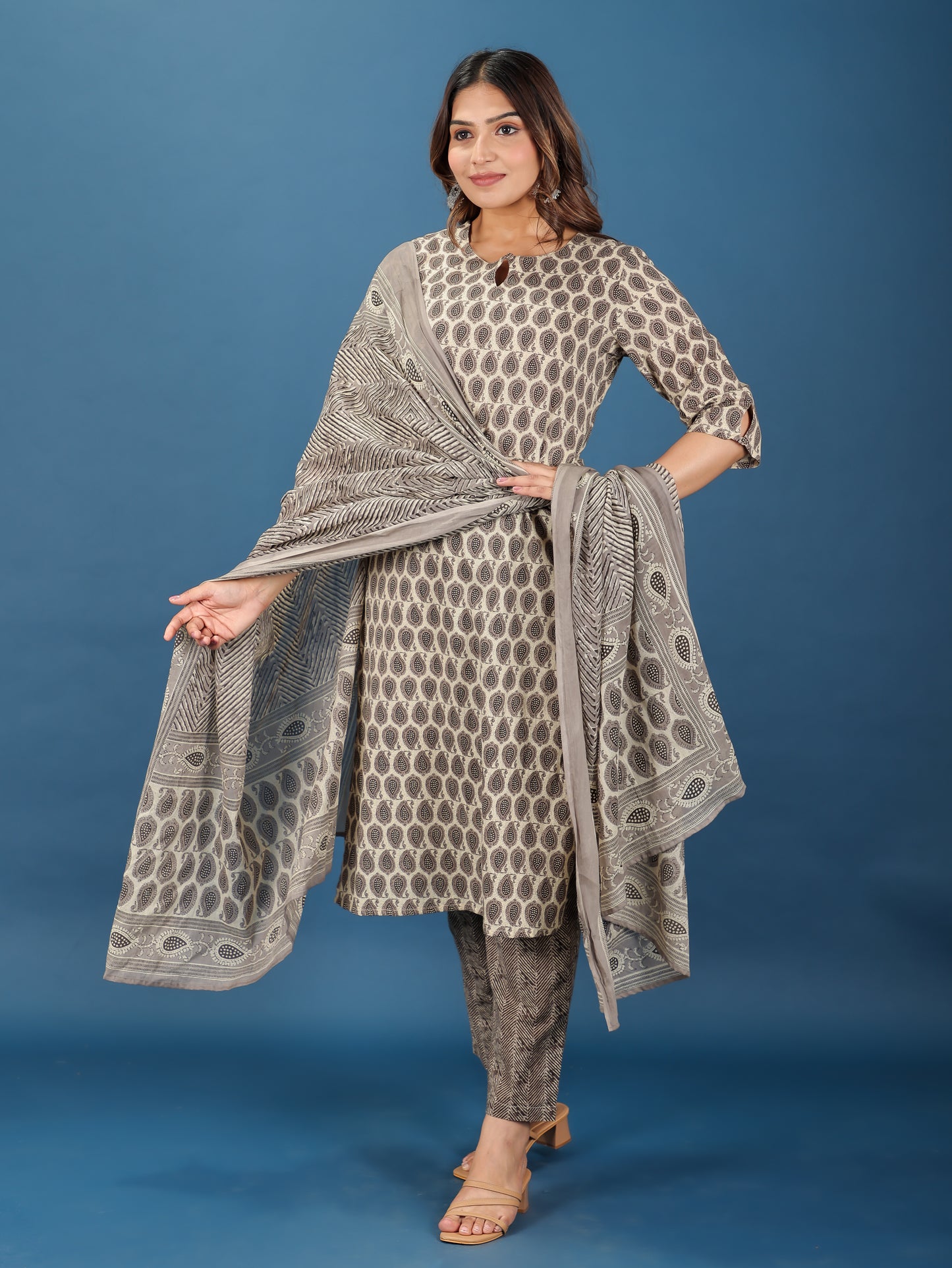 Voile Cotton Striped Grey Dupatta