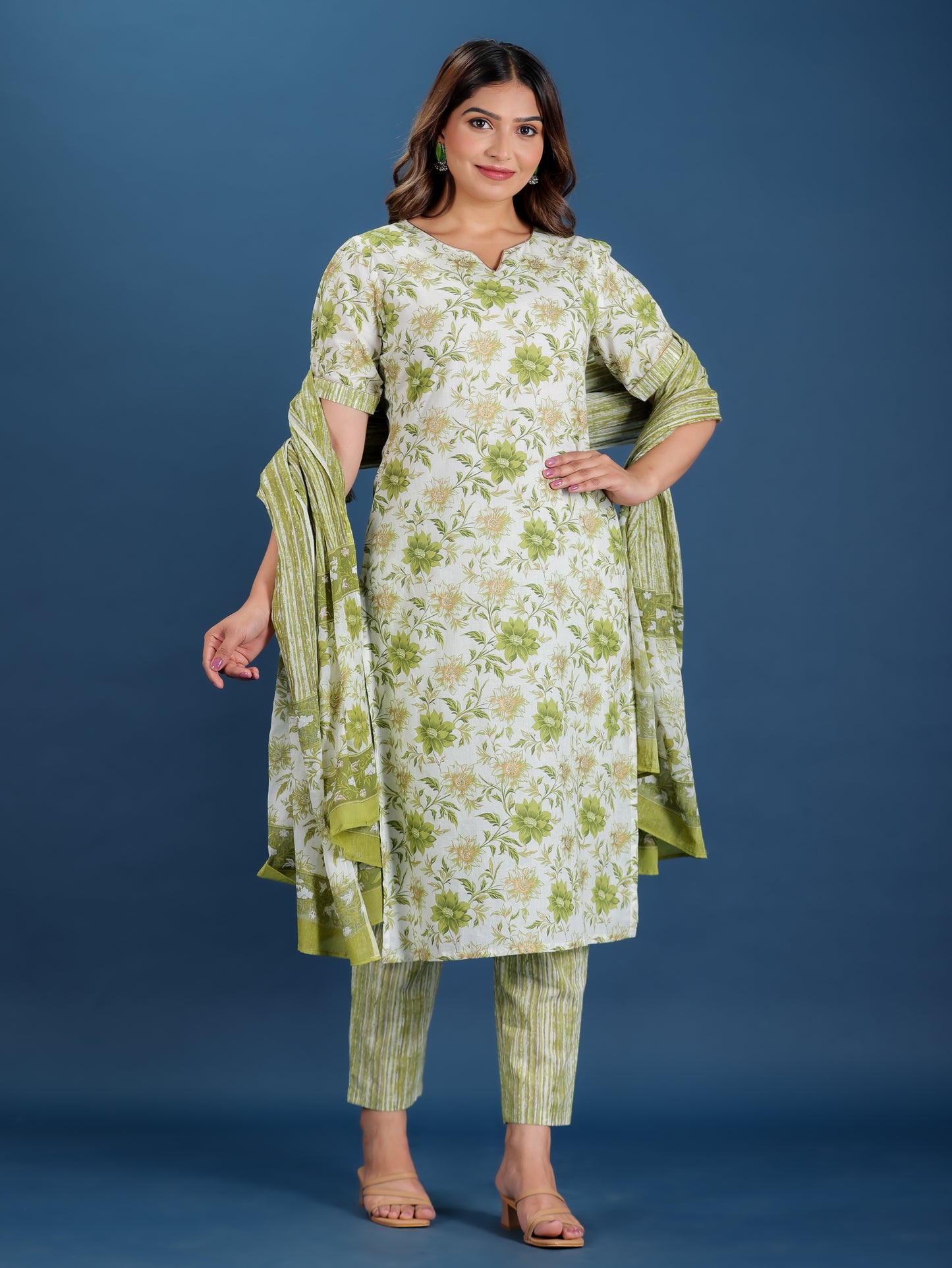 Voile Cotton Striped Green Dupatta