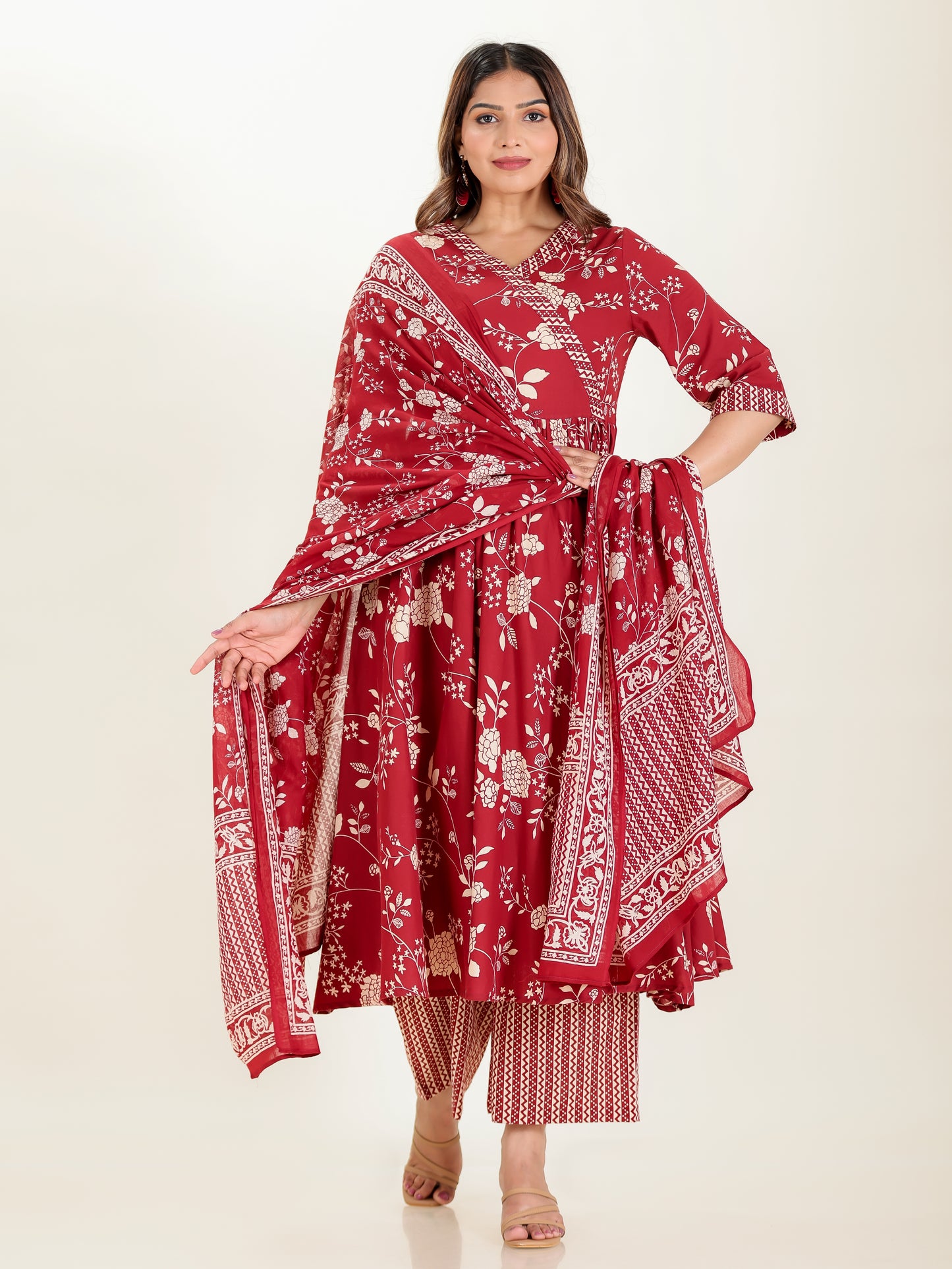 Voile Cotton Floral Maroon Dupatta