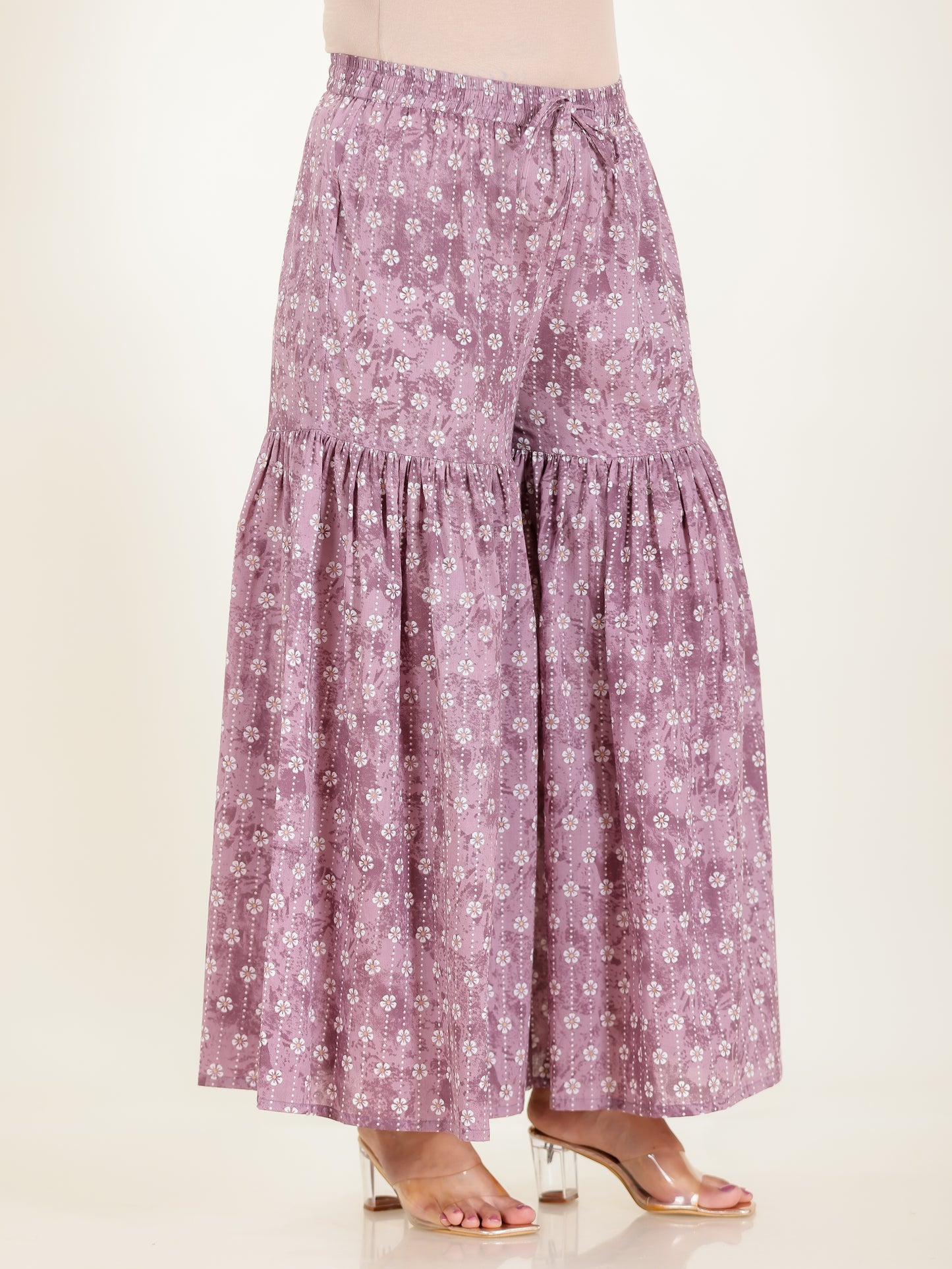 Soft Cotton Floral Purple Sharara