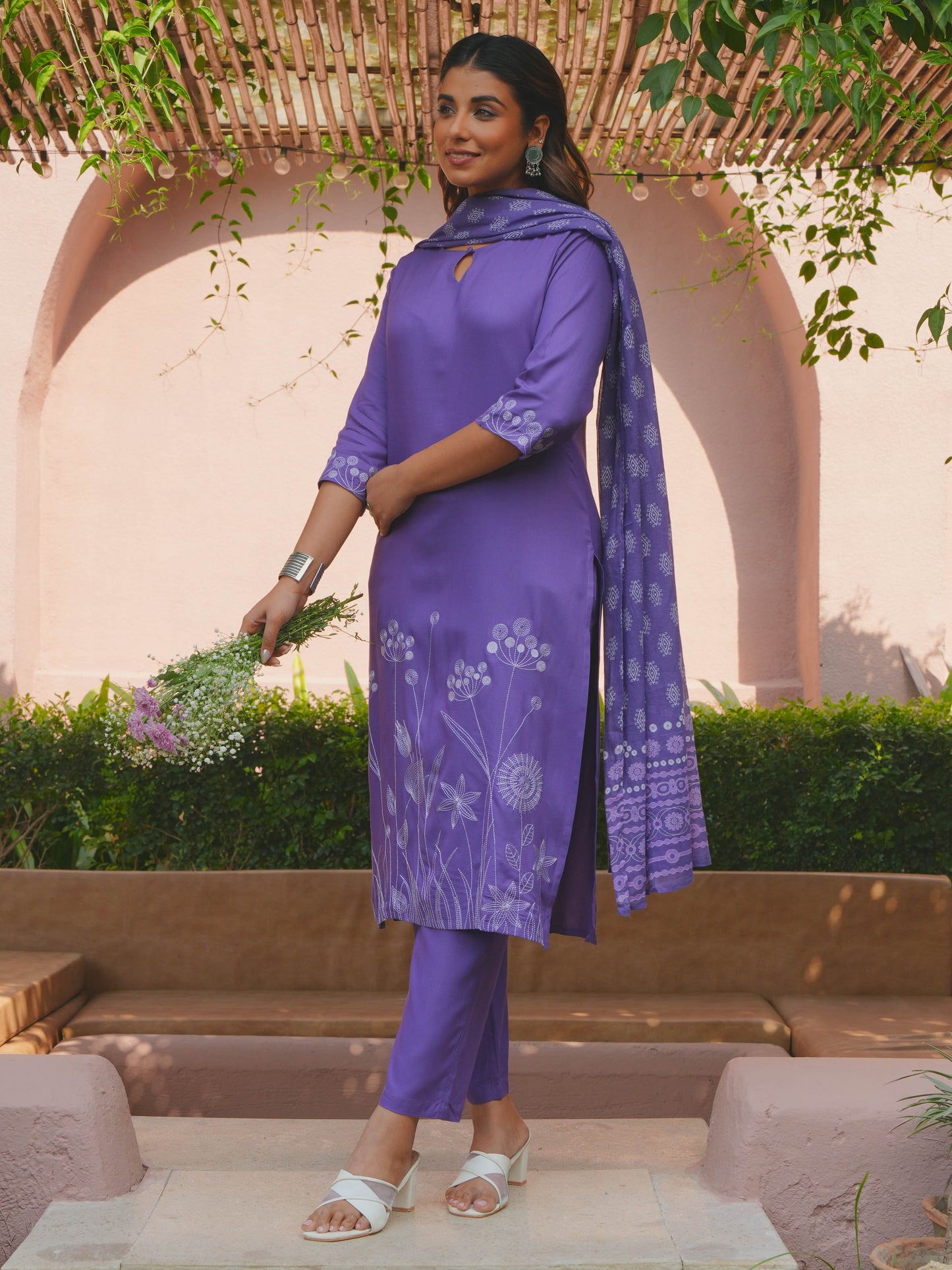Cotton Voile Floral Purple Dupatta