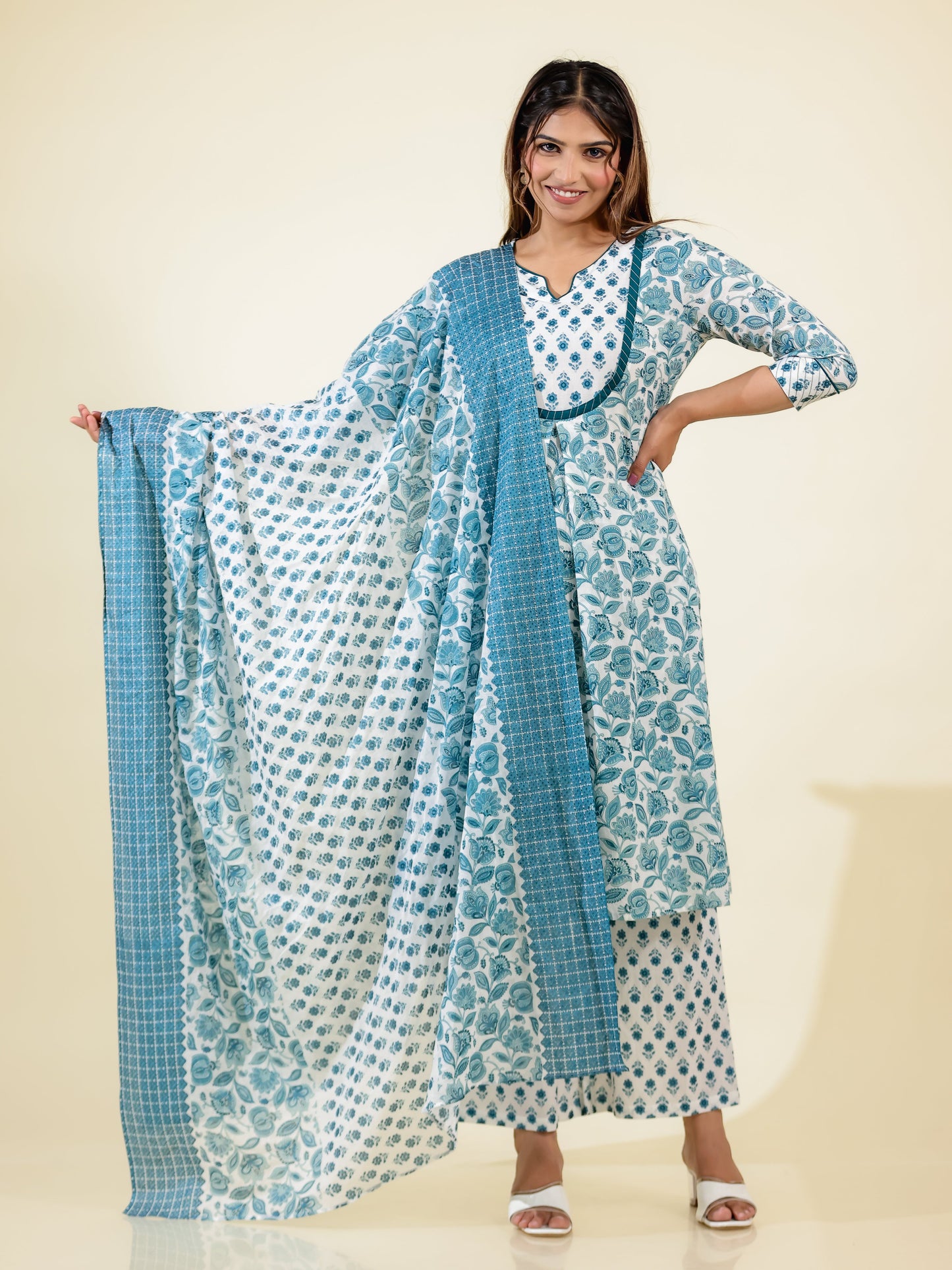 Voile Cotton Butti White Dupatta