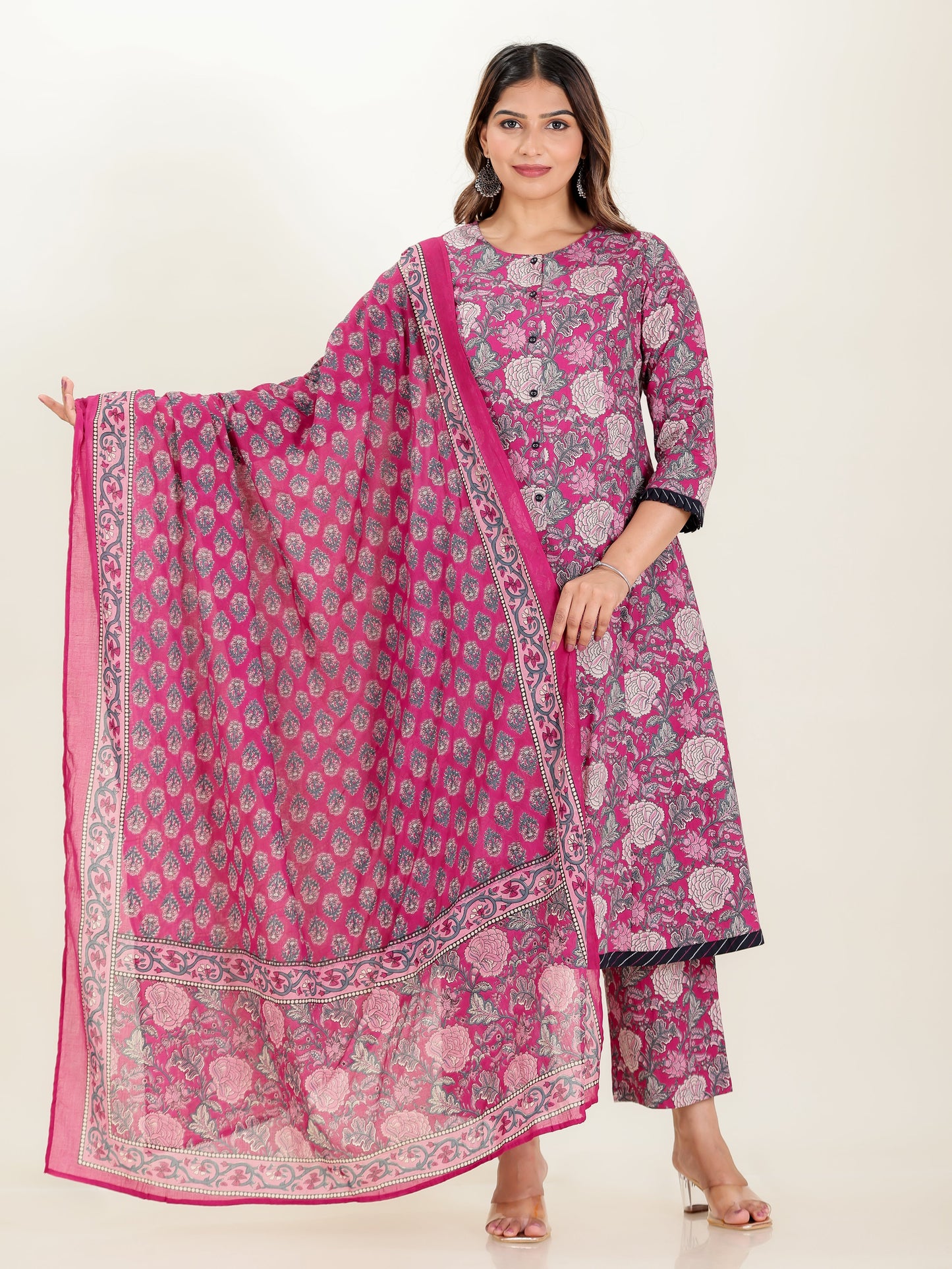 Cotton Voile Block Print Pink Dupatta