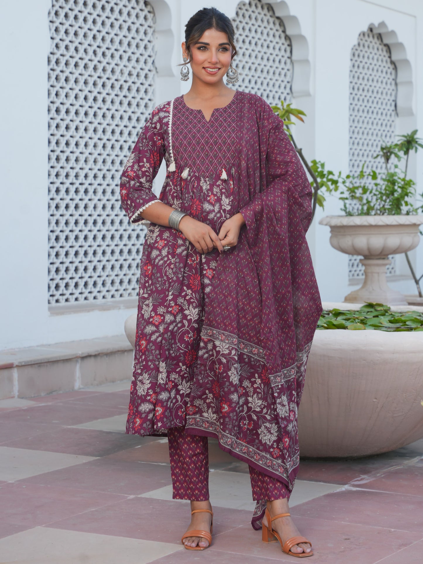 Cotton Voile Block Print Brown Dupatta