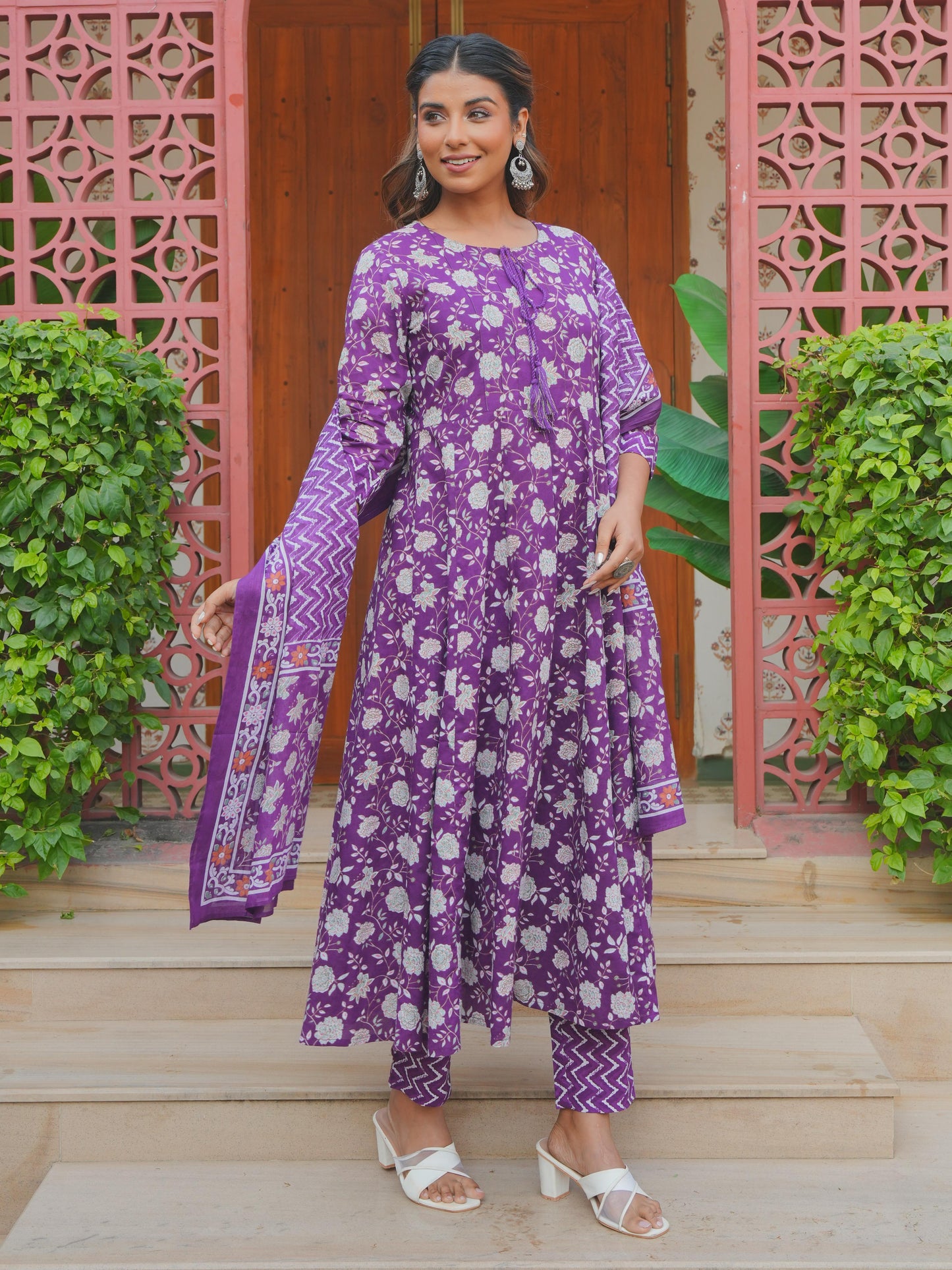 Cotton Voile Chevron Purple Dupatta