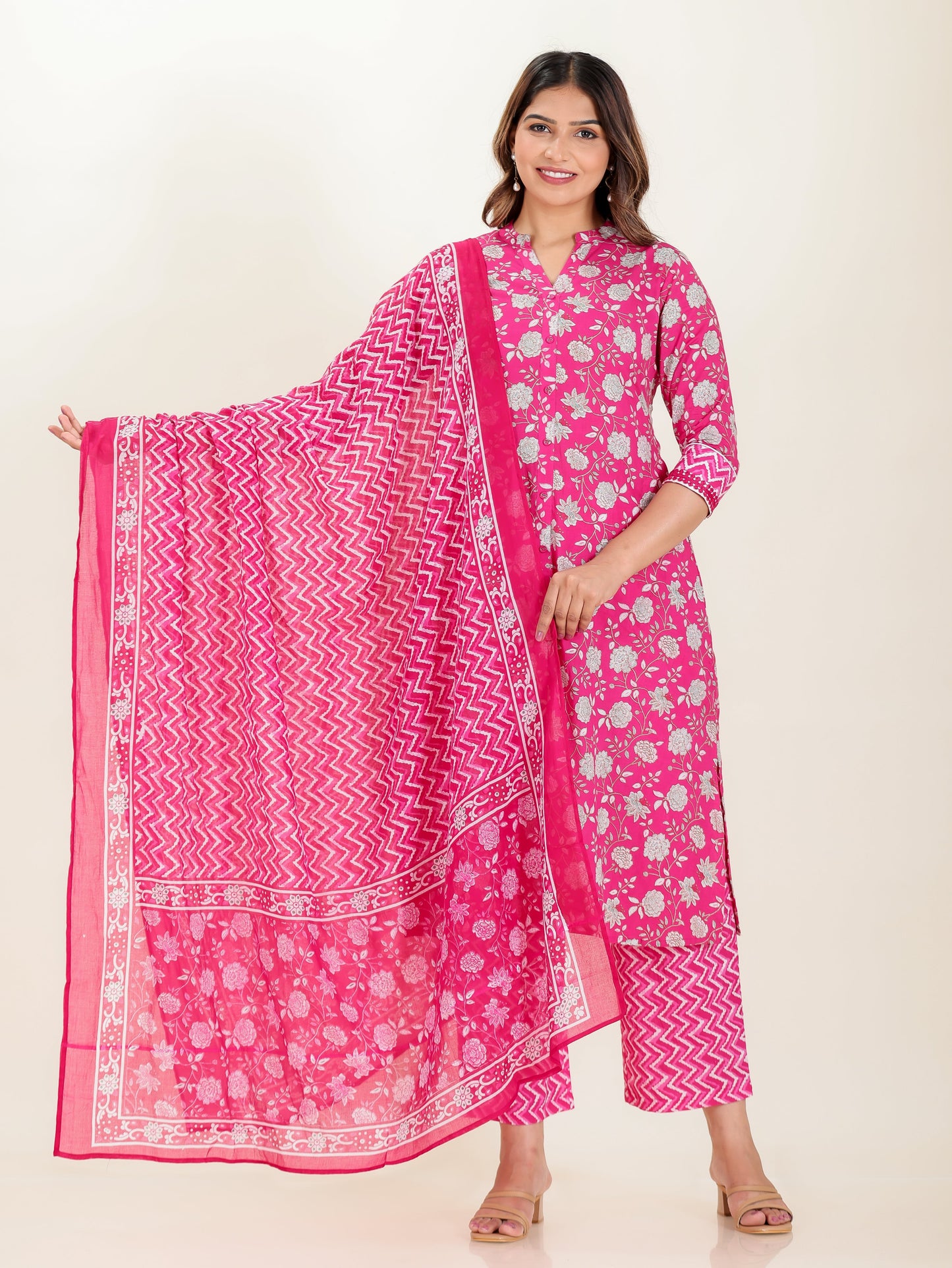 Voile Cotton Chevron Pink Dupatta