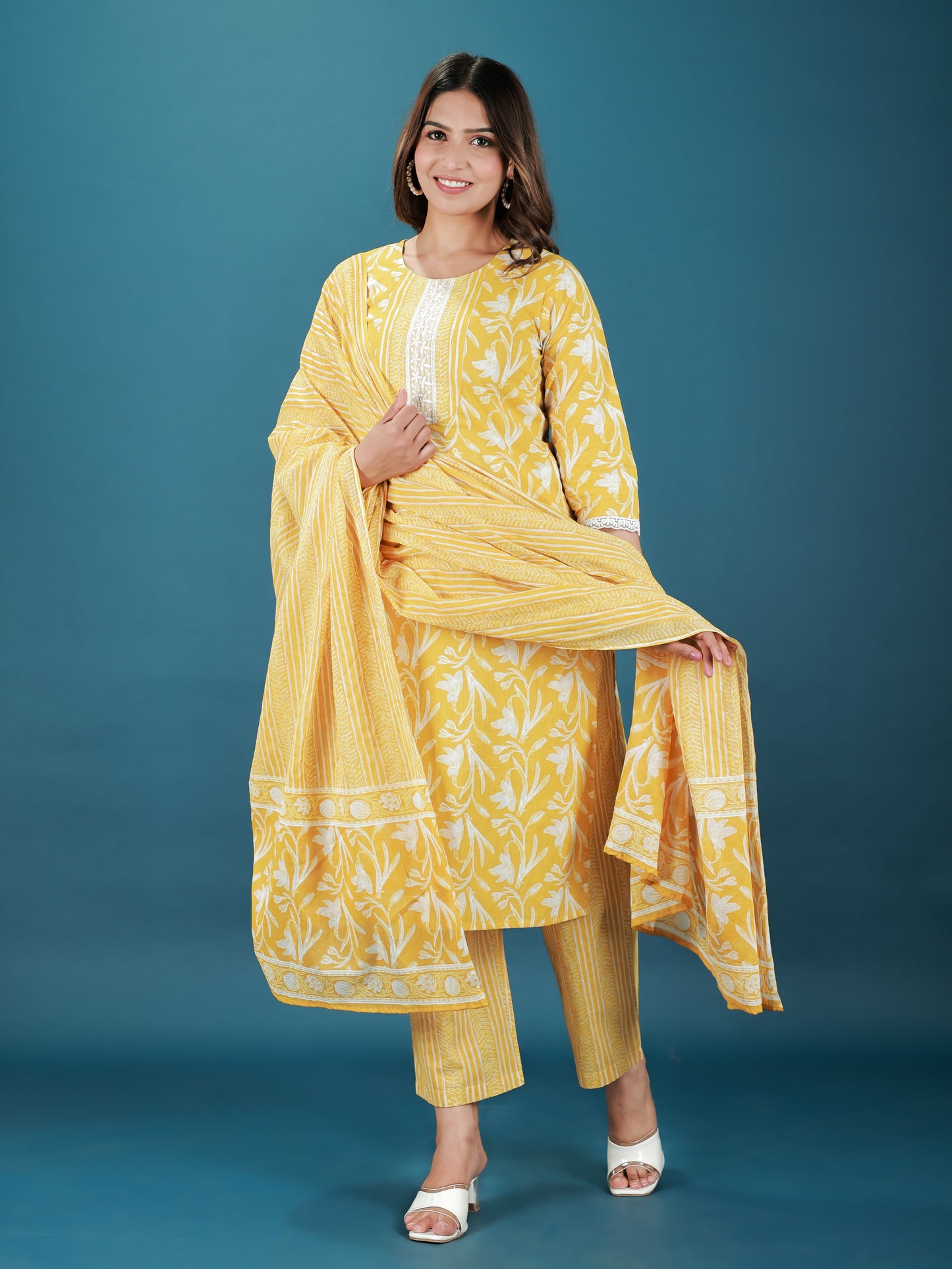 Cotton Voile Striped Yellow Dupatta