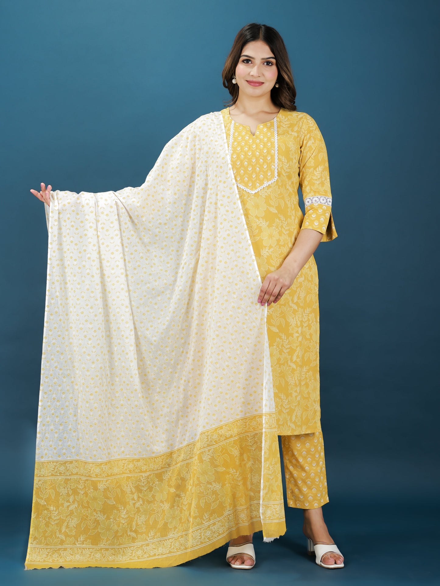 Cotton Voile Block Print Cream Dupatta