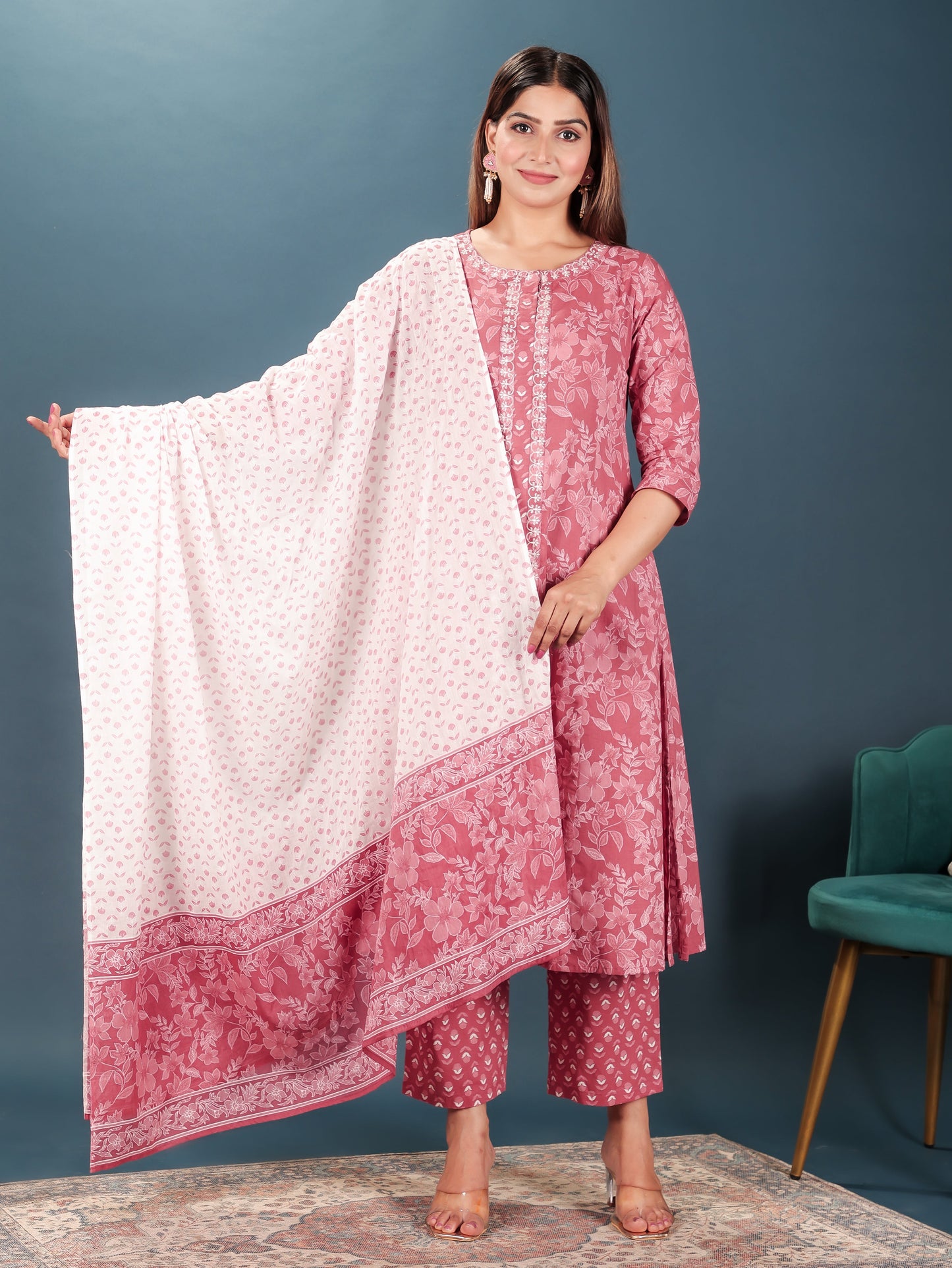 Voile Cotton Block Cream Dupatta