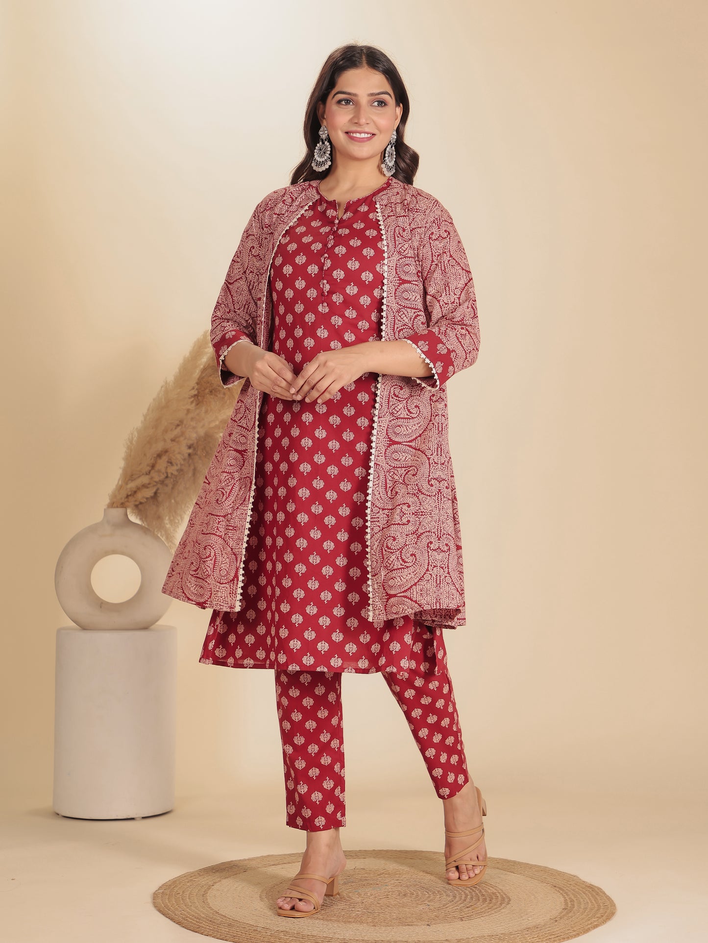 Soft Cotton Ajrakh Maroon Jacket