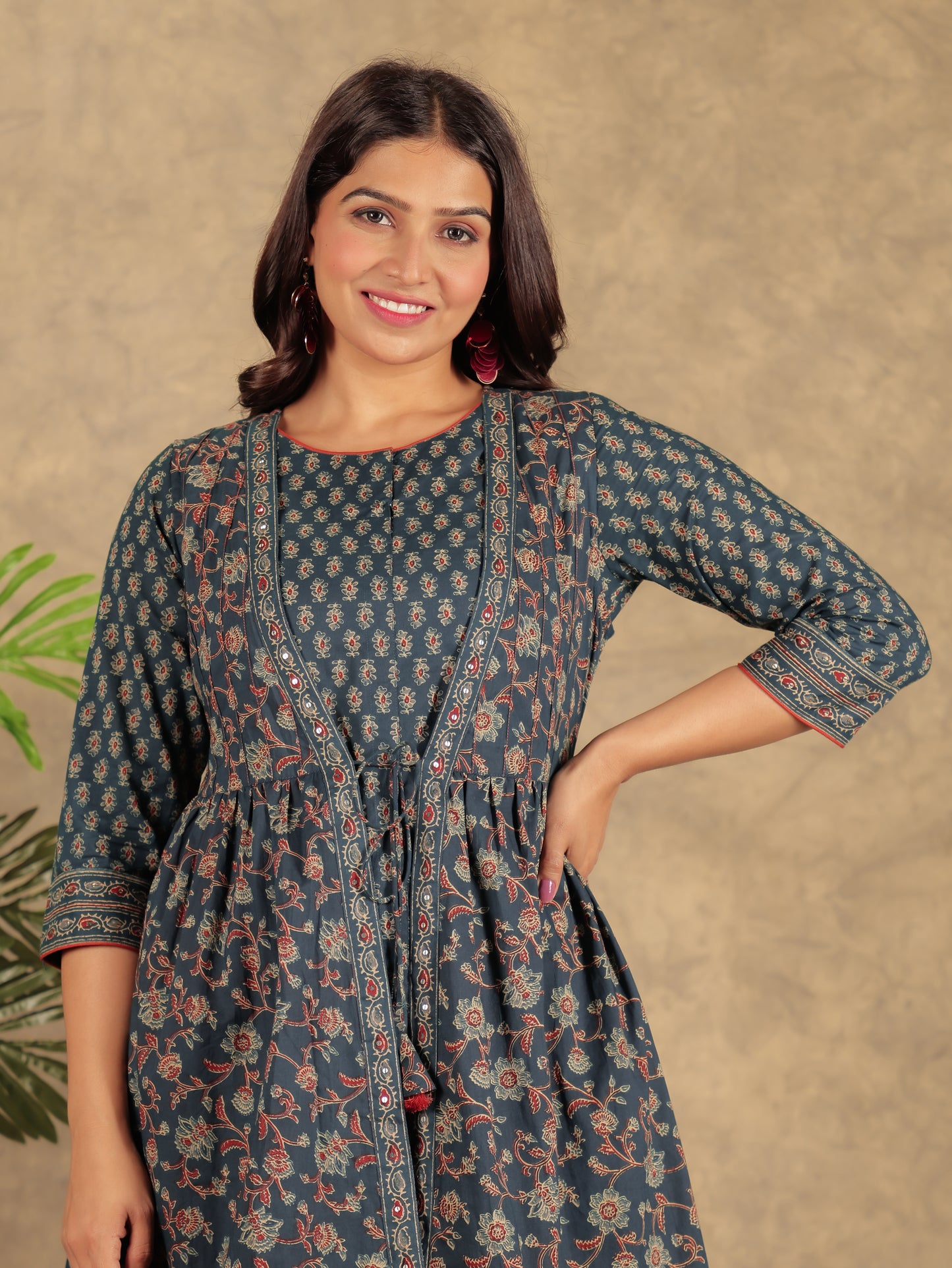 Soft Cotton Ajrakh Blue Shrug