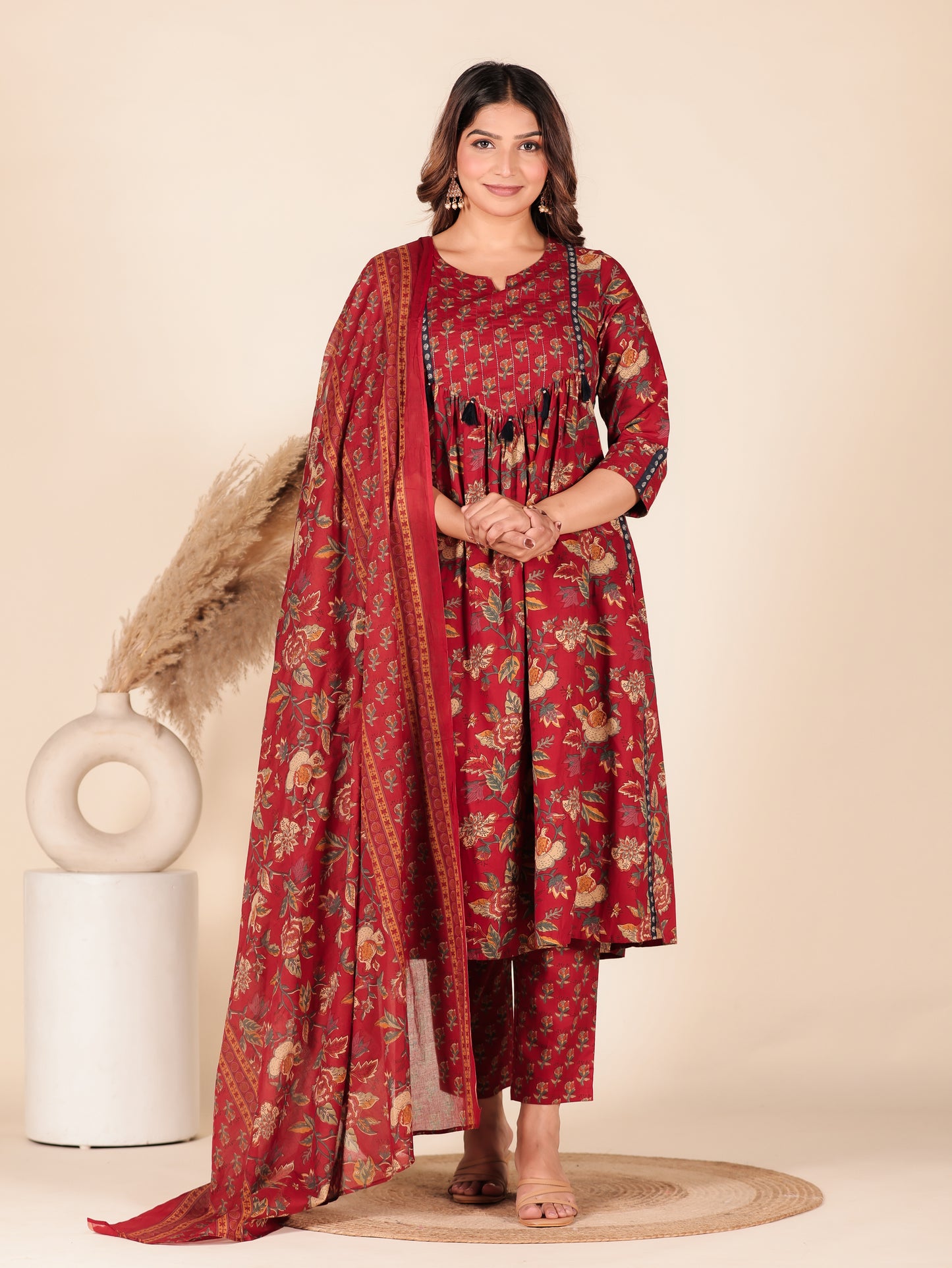 Cotton Voile Floral Red Dupatta