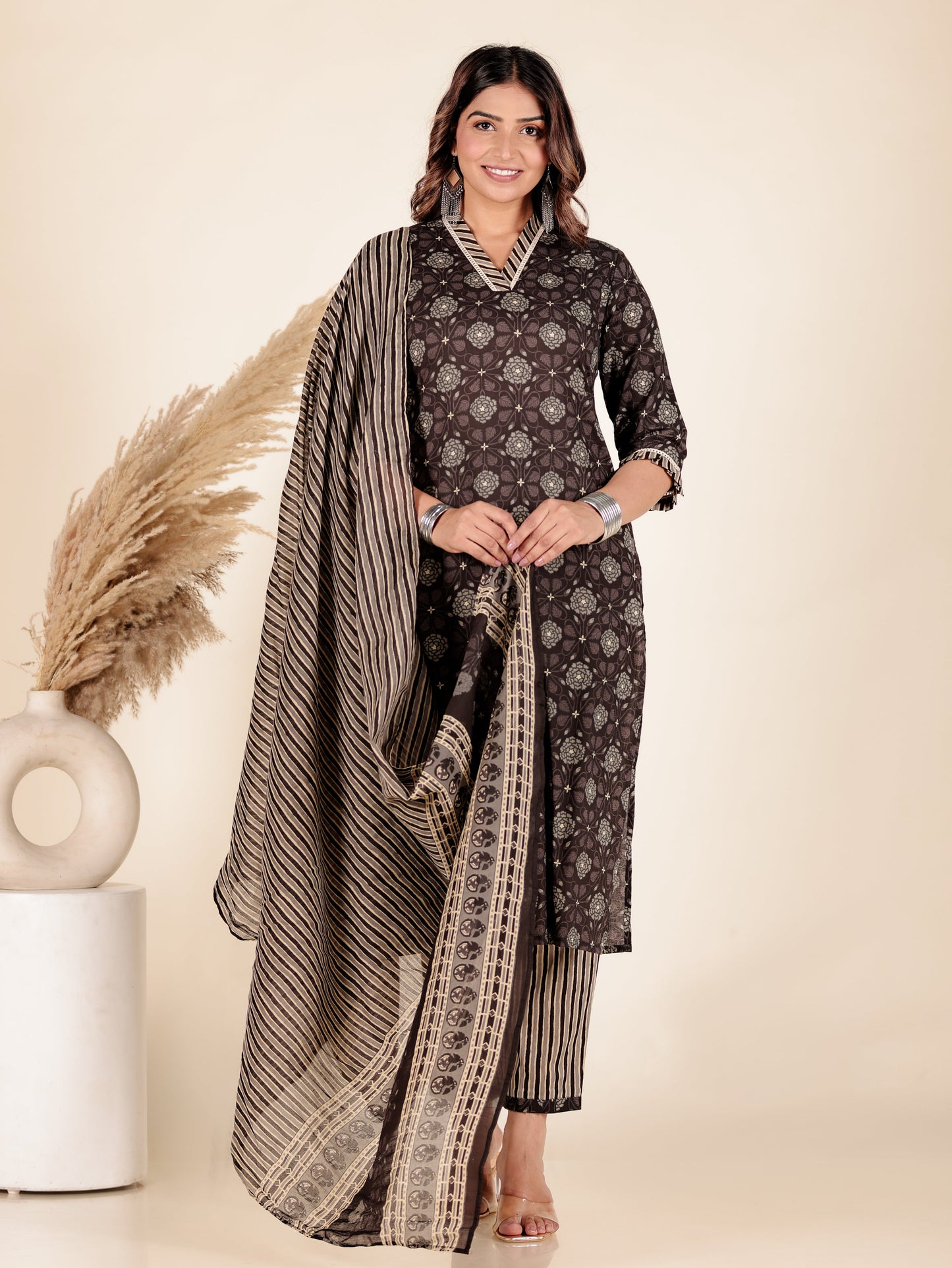 Voile Cotton Striped Cream Dupatta