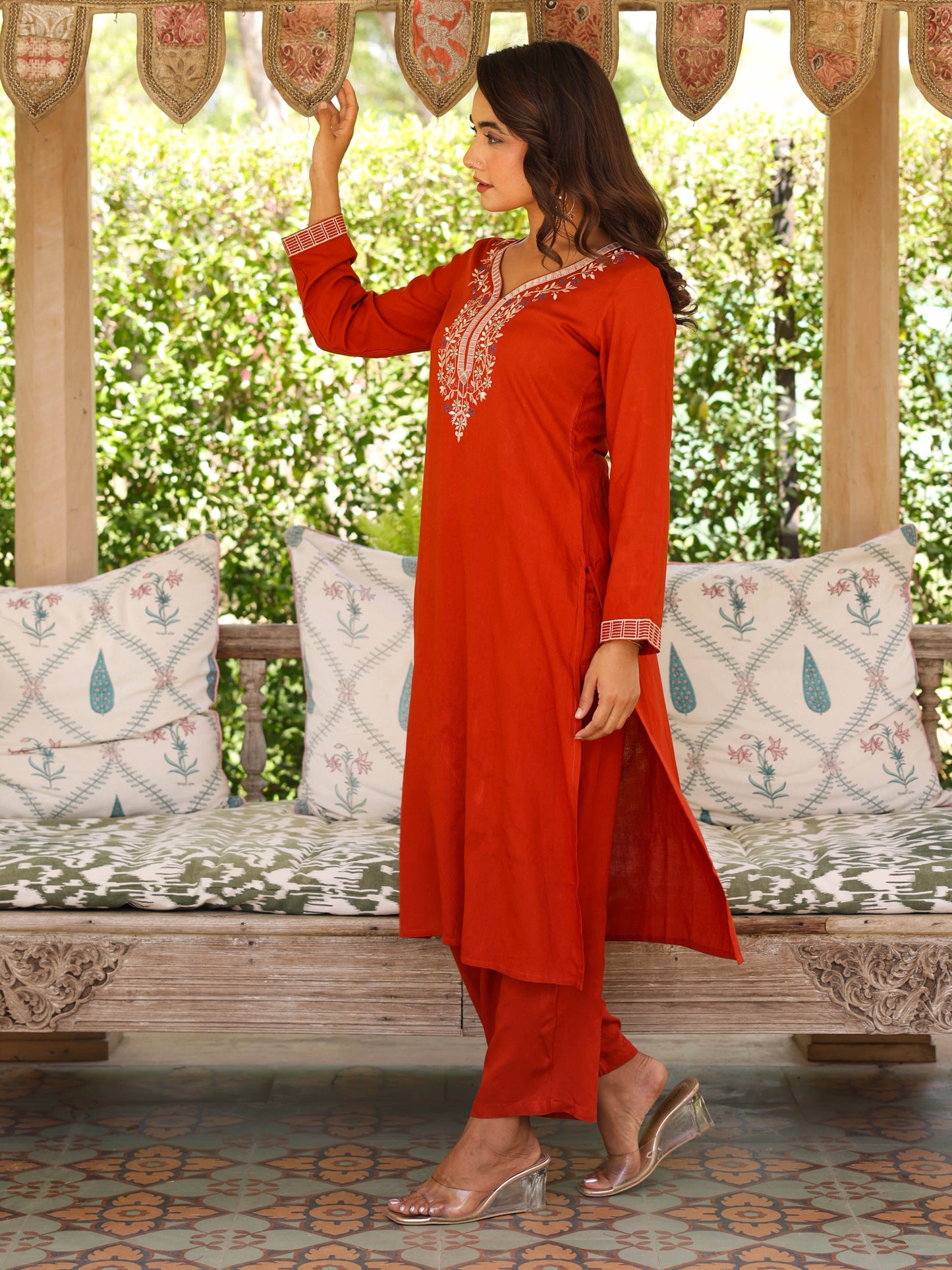 Viscose Solid Straight Orange Kurta