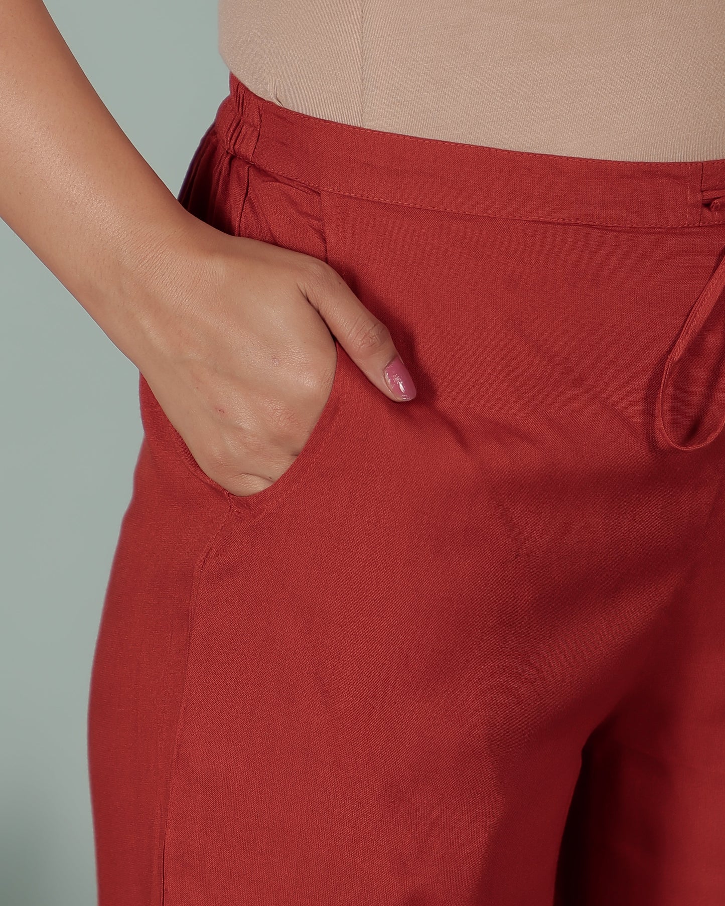 Embroidered Viscose Solid Rust Straight Trousers
