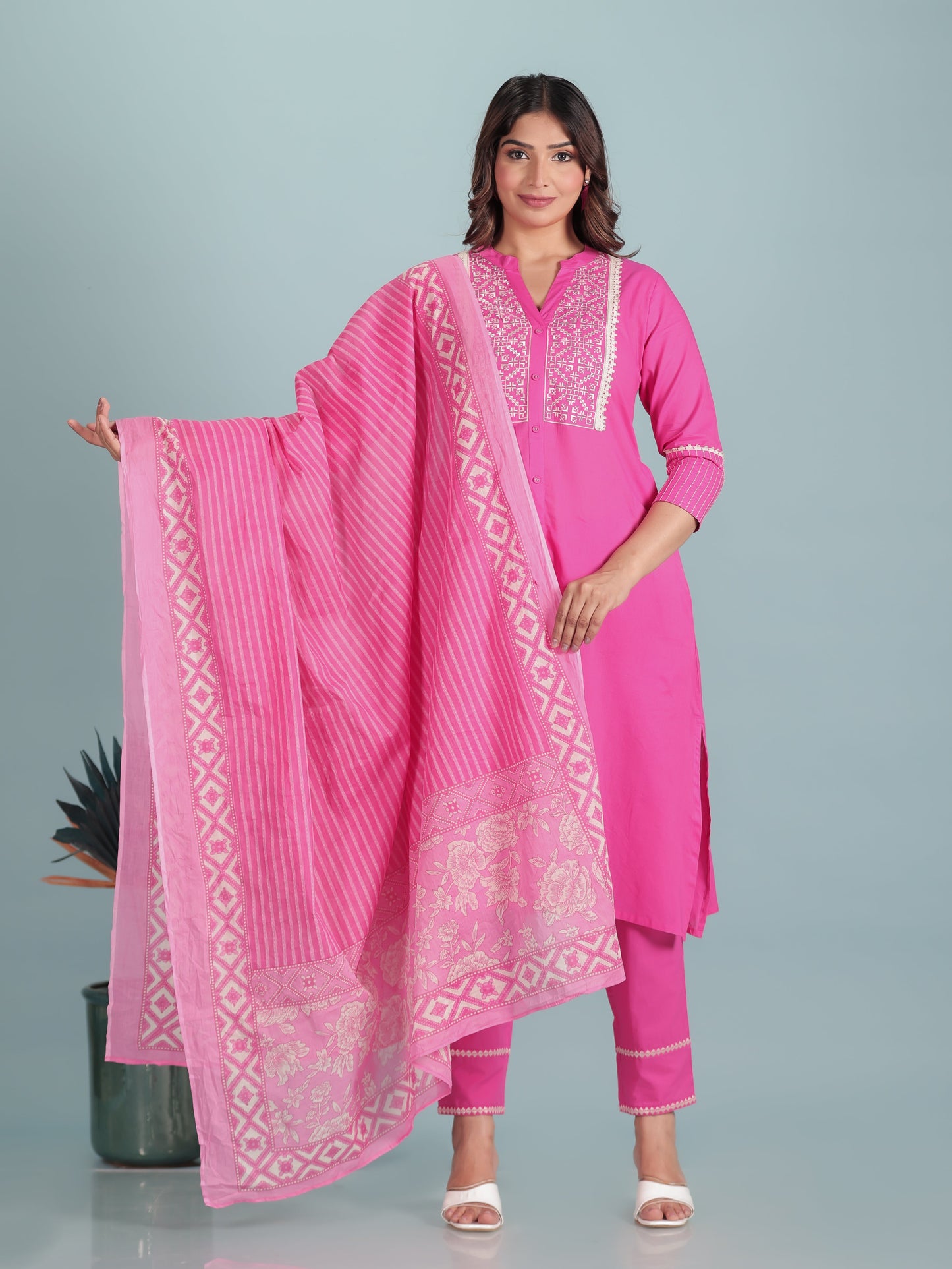 Voile Cotton Striped Pink Dupatta