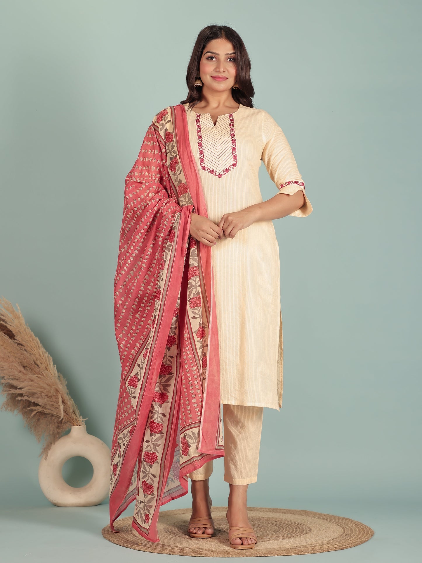 Voile Cotton Tribal Pink Dupatta