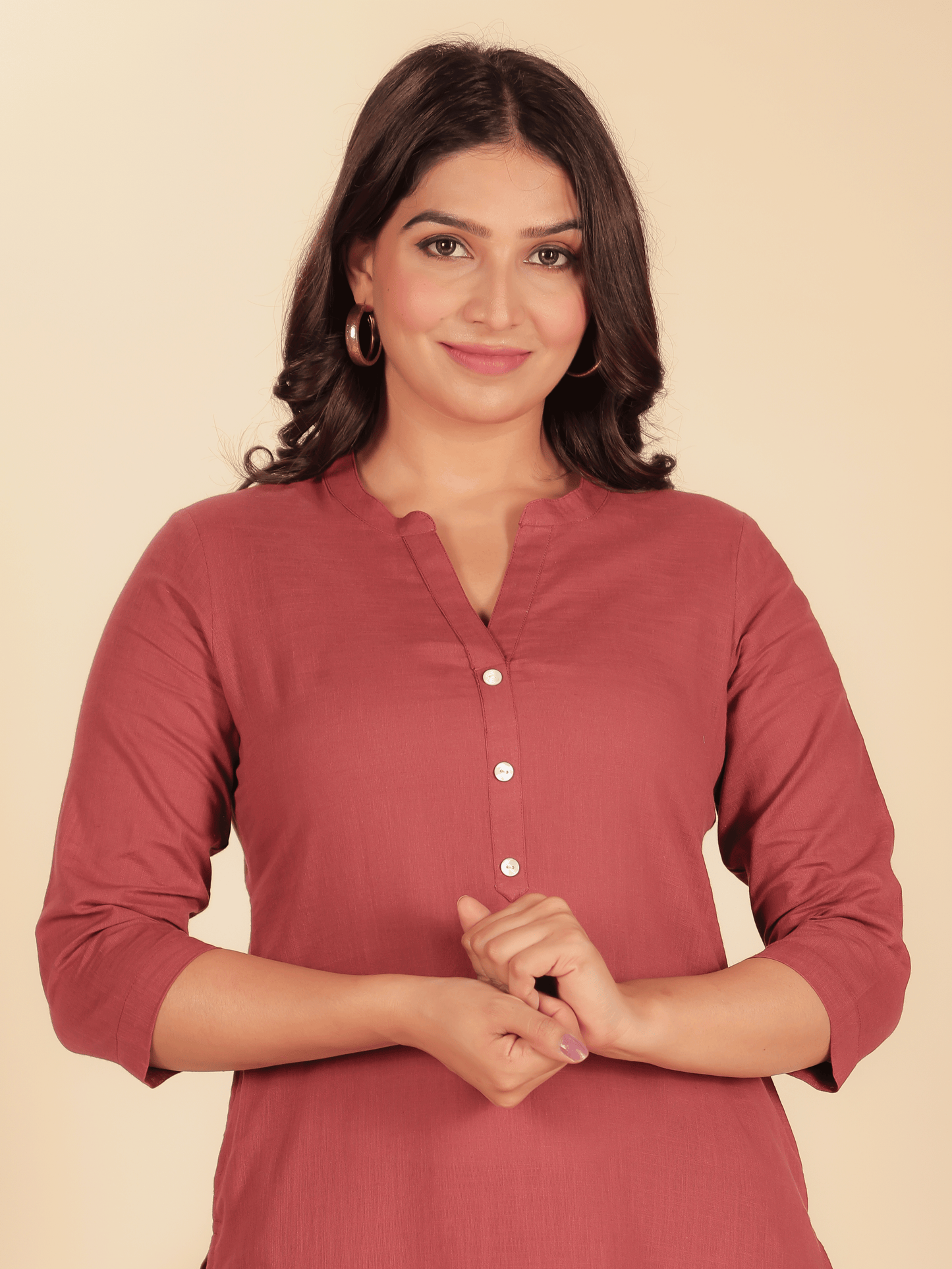 Natural Cotton Solid Straight Maroon Kurta